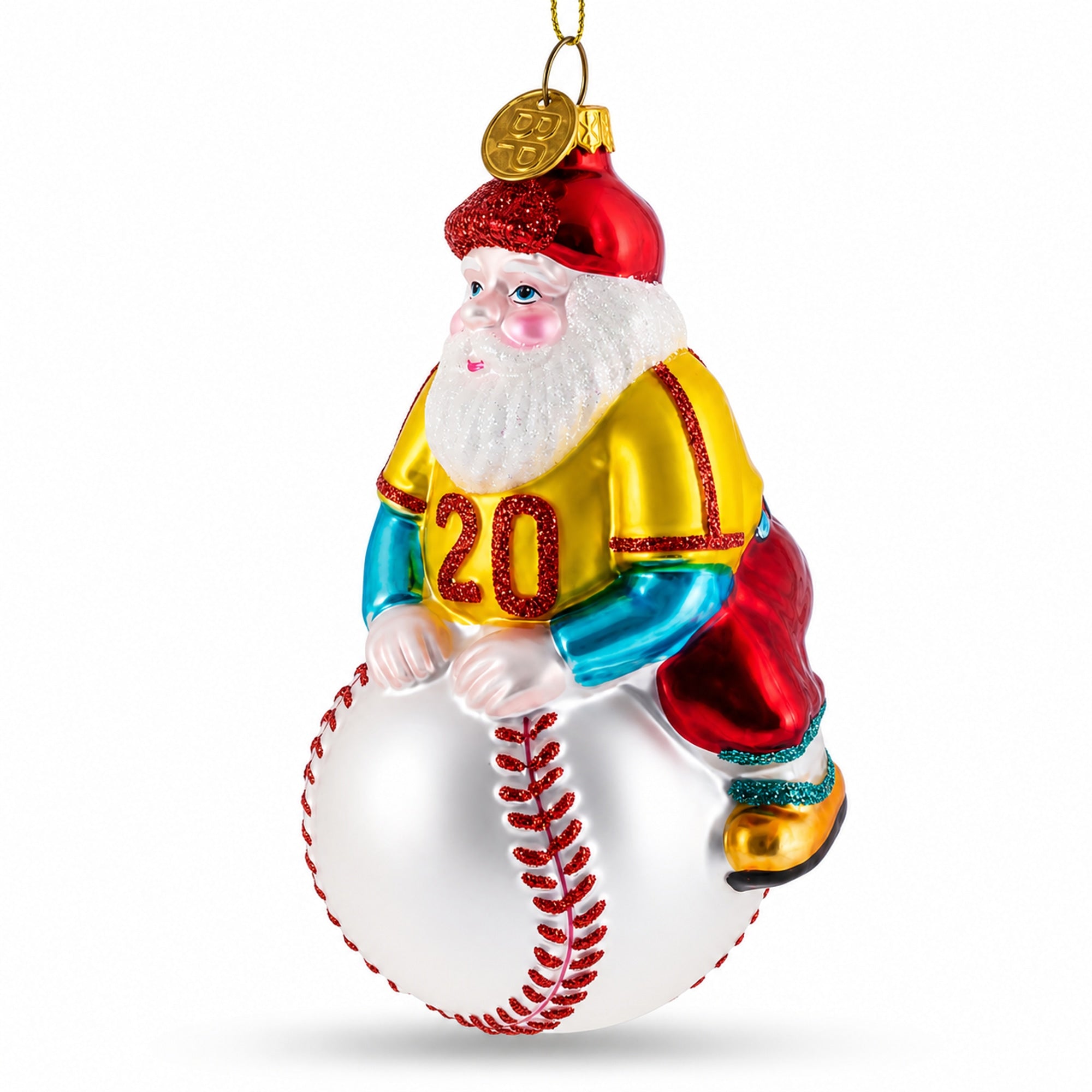 Baseball Santa with Jersey #20 Glass Christmas Ornament