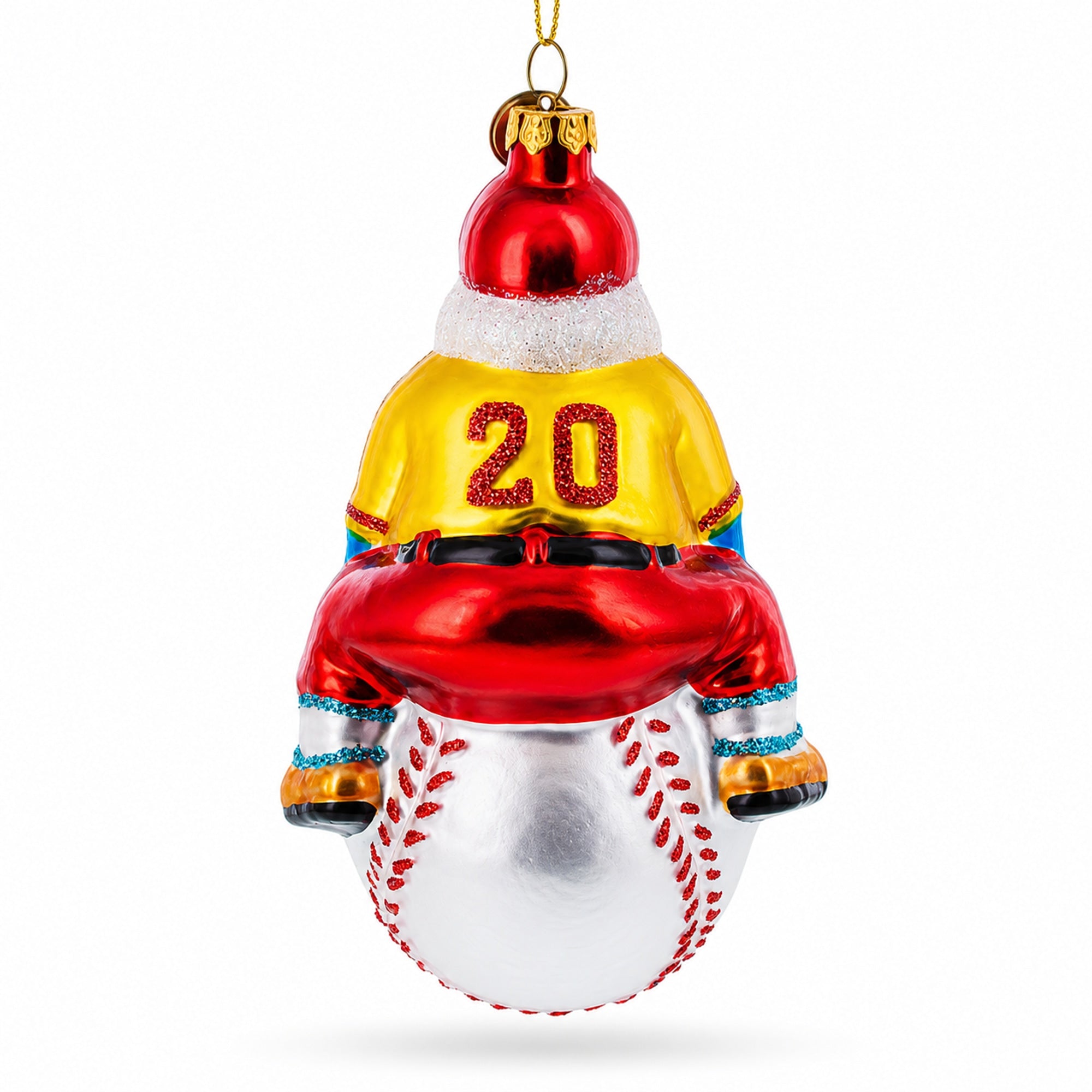 Baseball Santa with Jersey #20 Glass Christmas Ornament