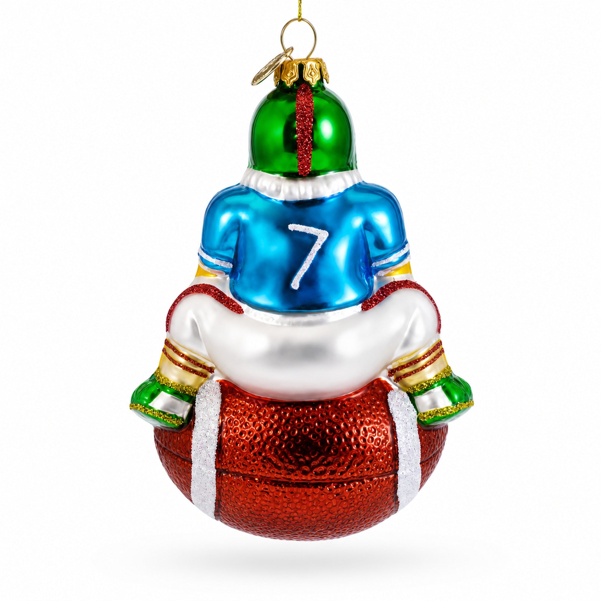 Football Santa the Quarterback Glass Christmas Ornament