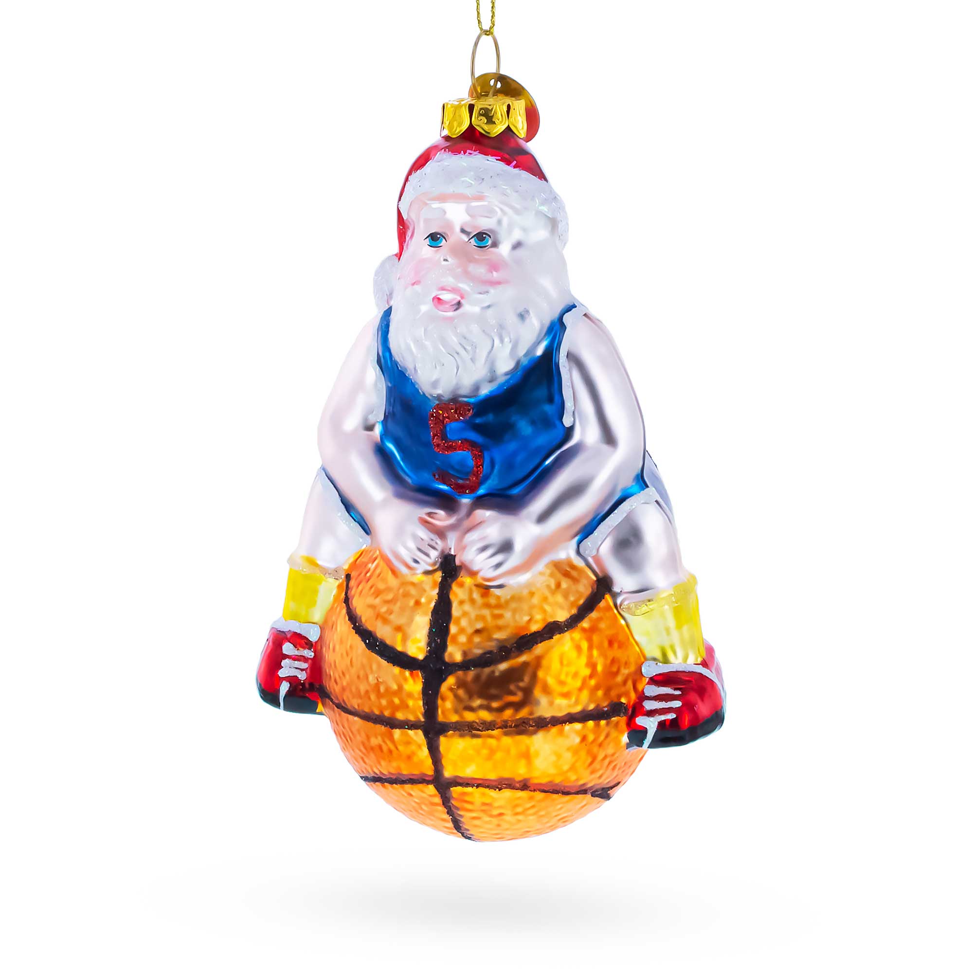 Santa Basketball Player Glass Christmas Ornament