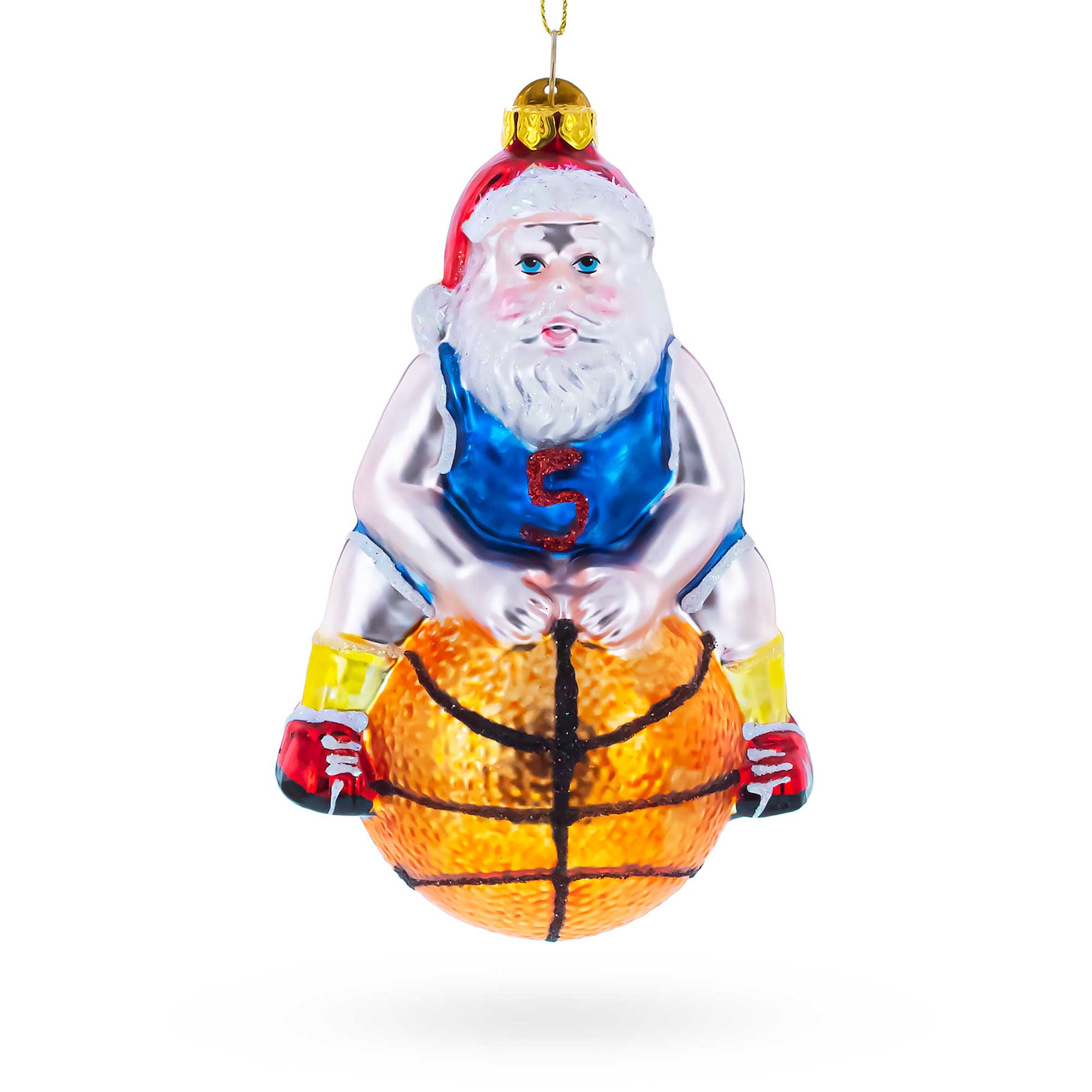 Santa Basketball Player Glass Christmas Ornament