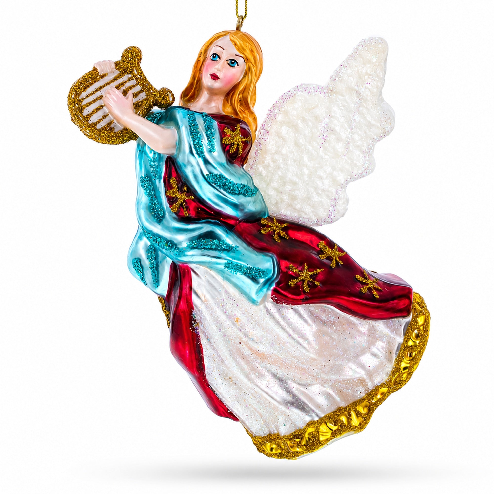 Angel Playing Music on Harp Glass Christmas Ornament
