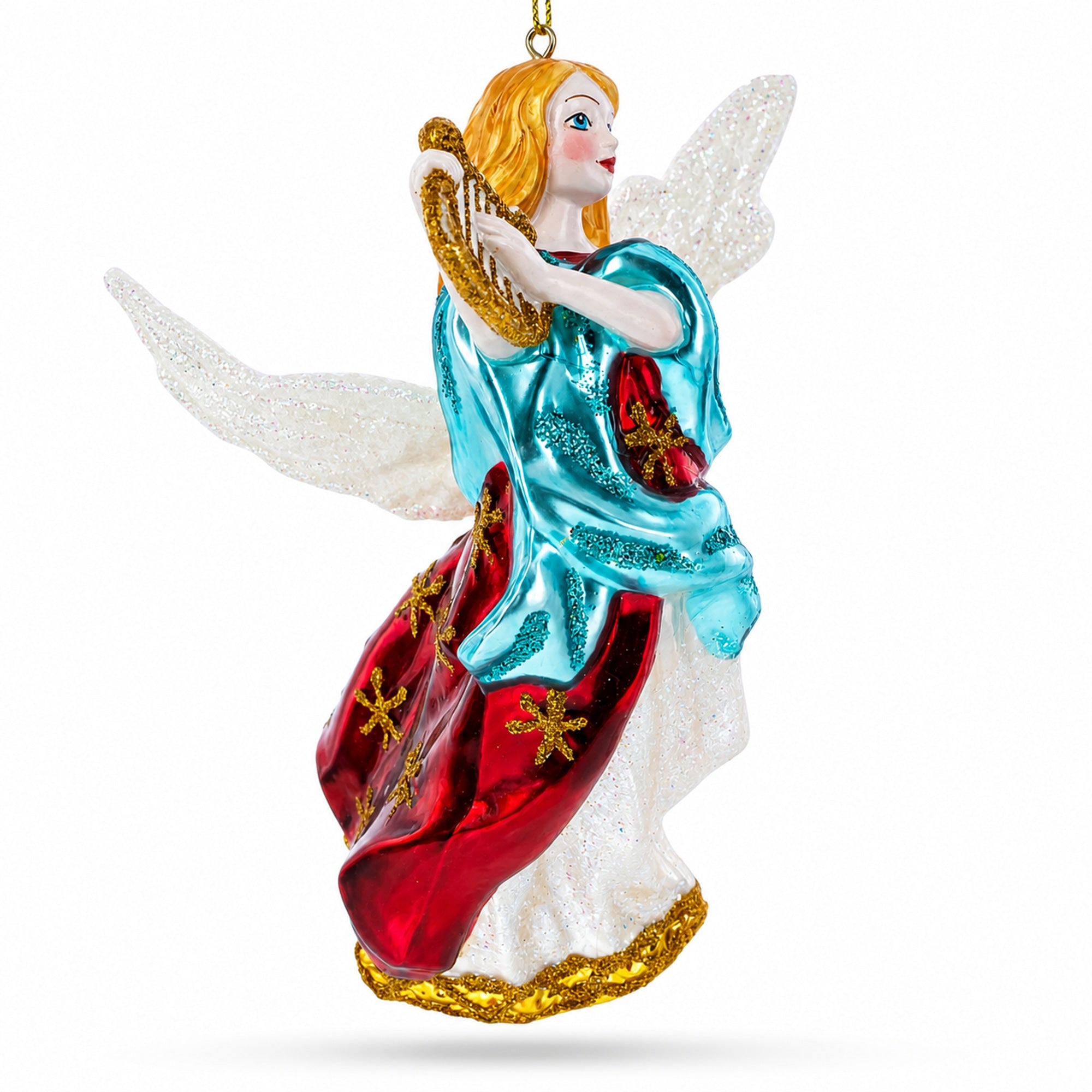Angel Playing Music on Harp Glass Christmas Ornament