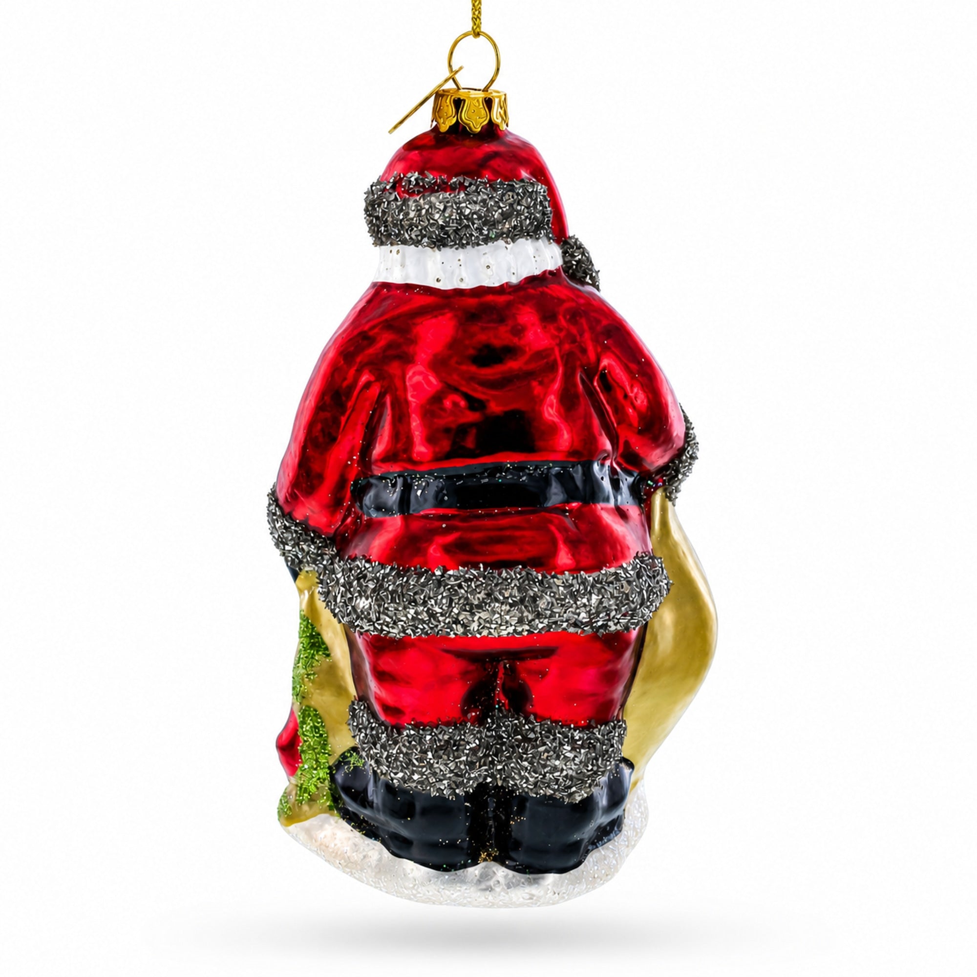 Santa with Toy Sack Glass Christmas Ornament