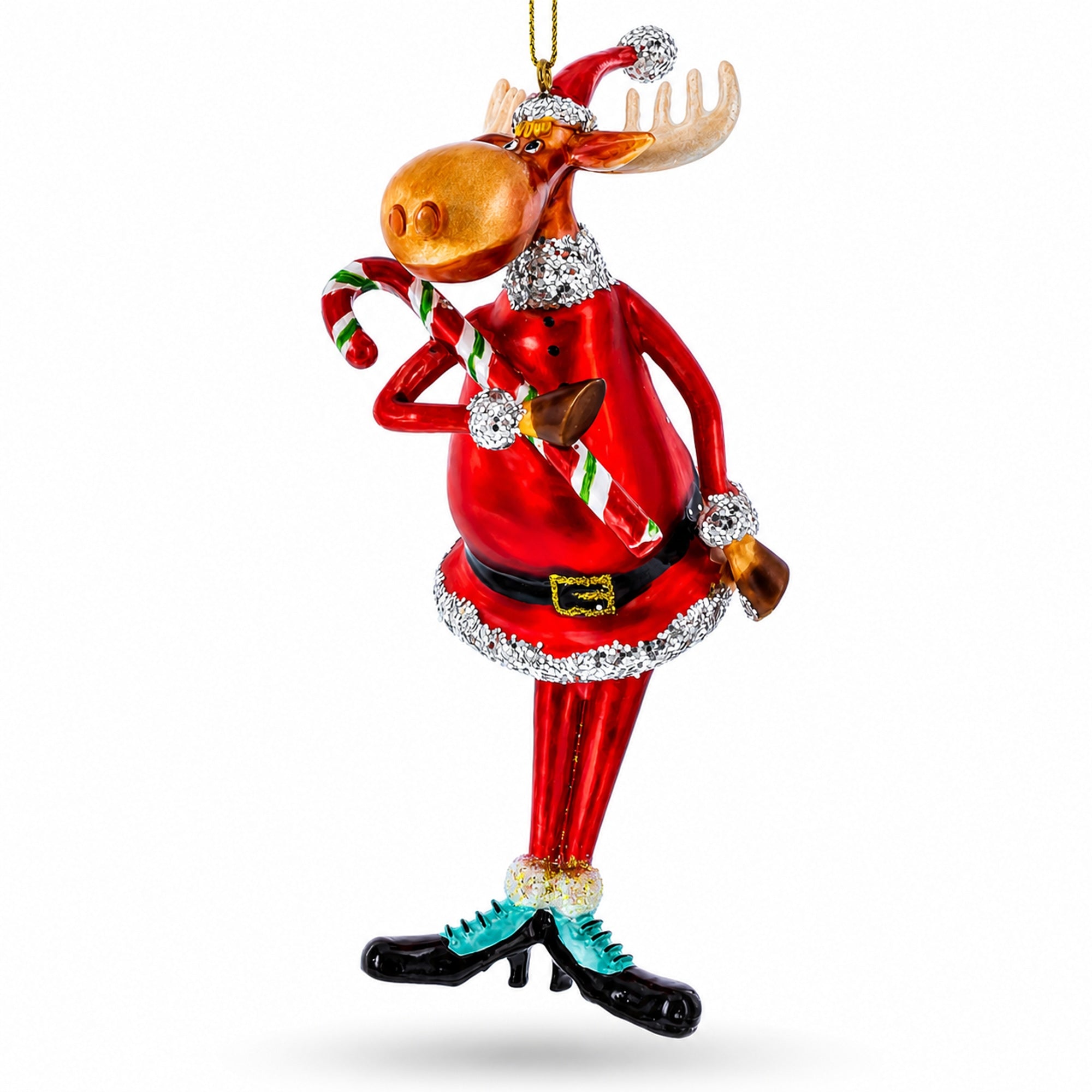Chubby Moose Glass Christmas Ornament