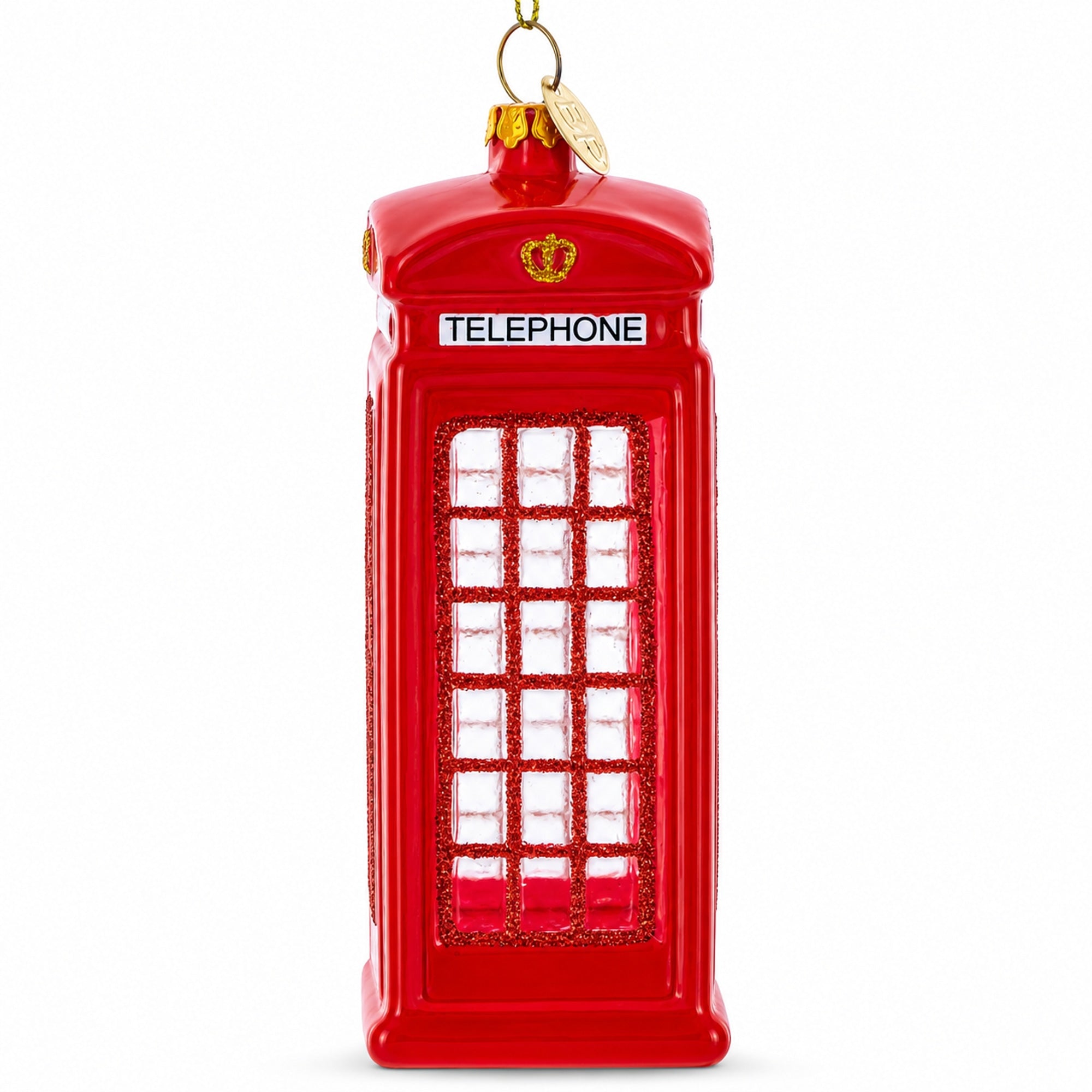 Red Telephone Booth in London, United Kingdom Glass Christmas Ornament