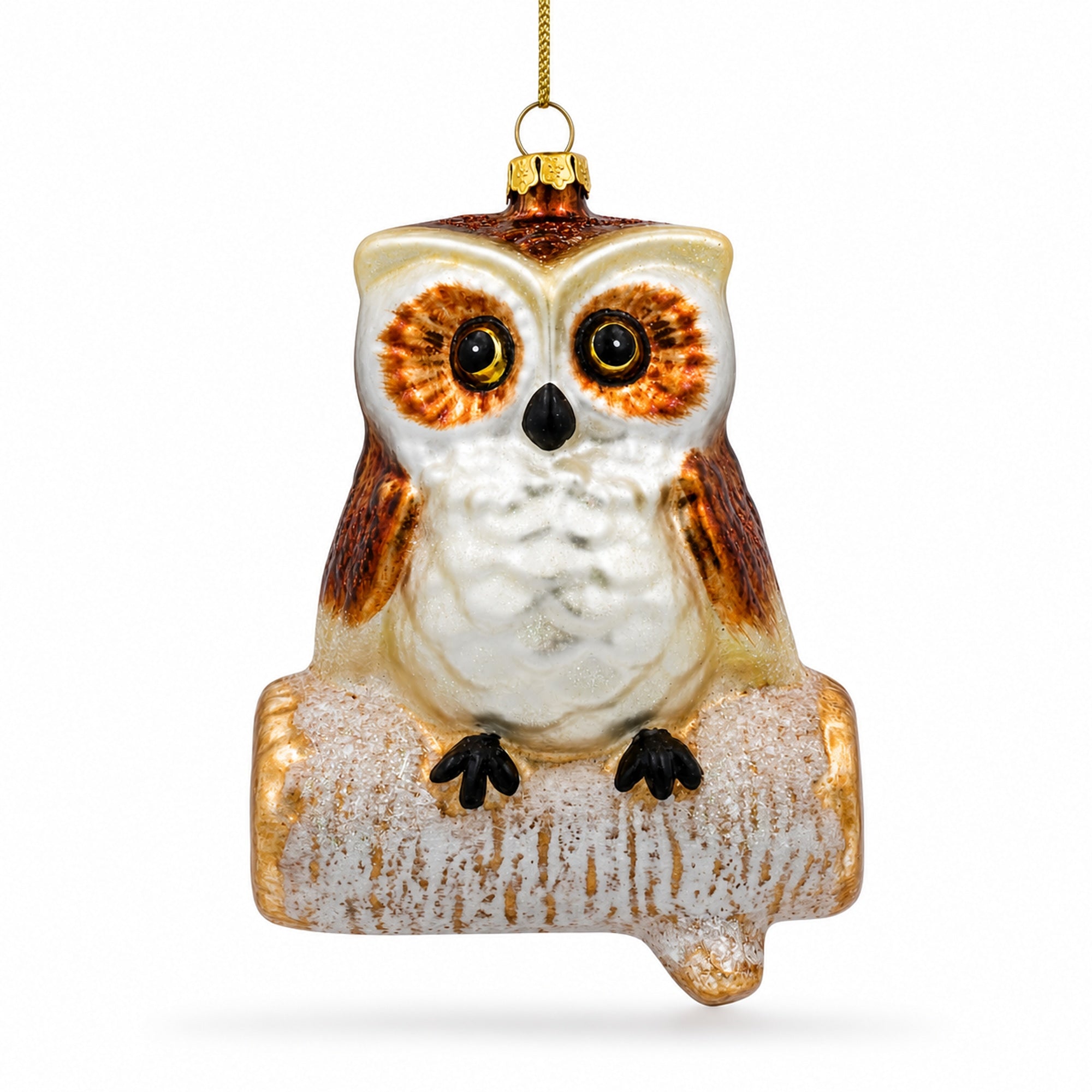 Wise Owl Sitting on a Branch Glass Christmas Ornament