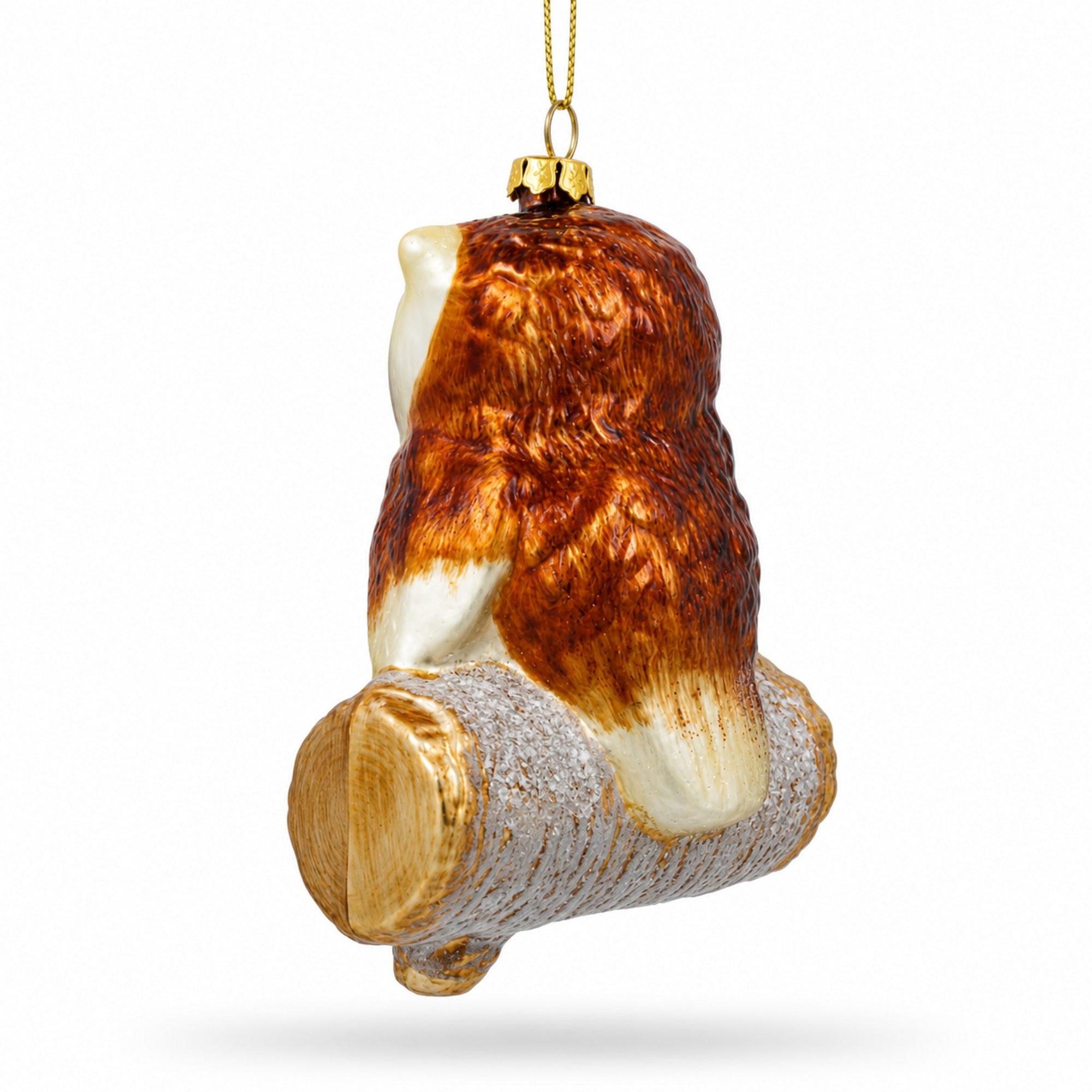 Wise Owl Sitting on a Branch Glass Christmas Ornament