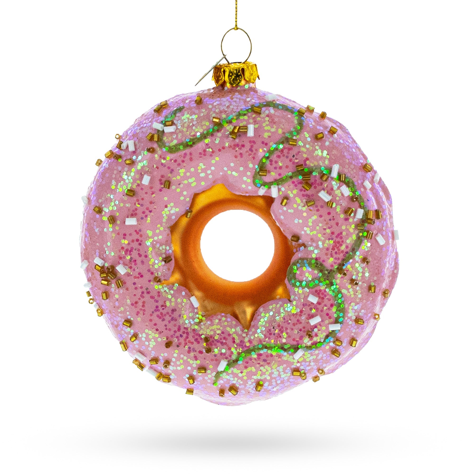 Pink Glazed Donut Glass Christmas Ornament