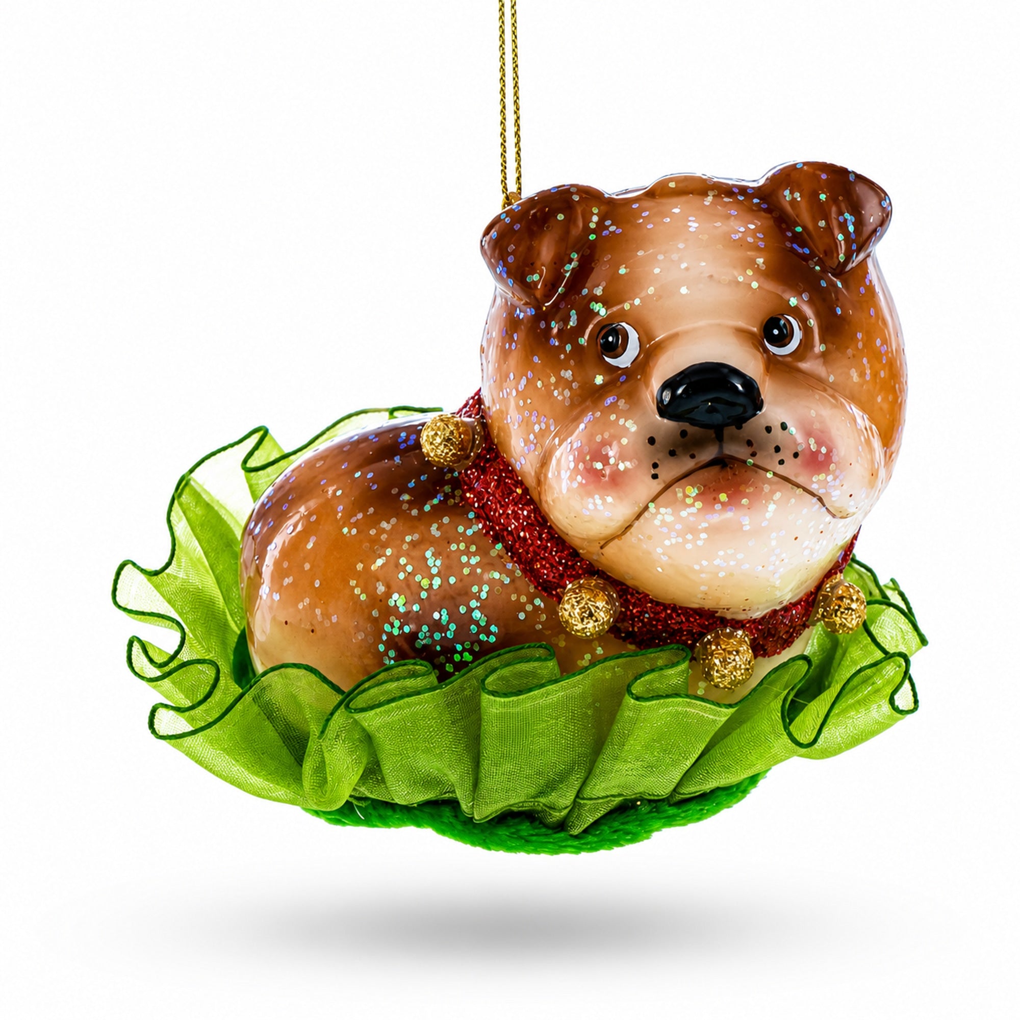 Bulldog Pup Glass Christmas Ornament