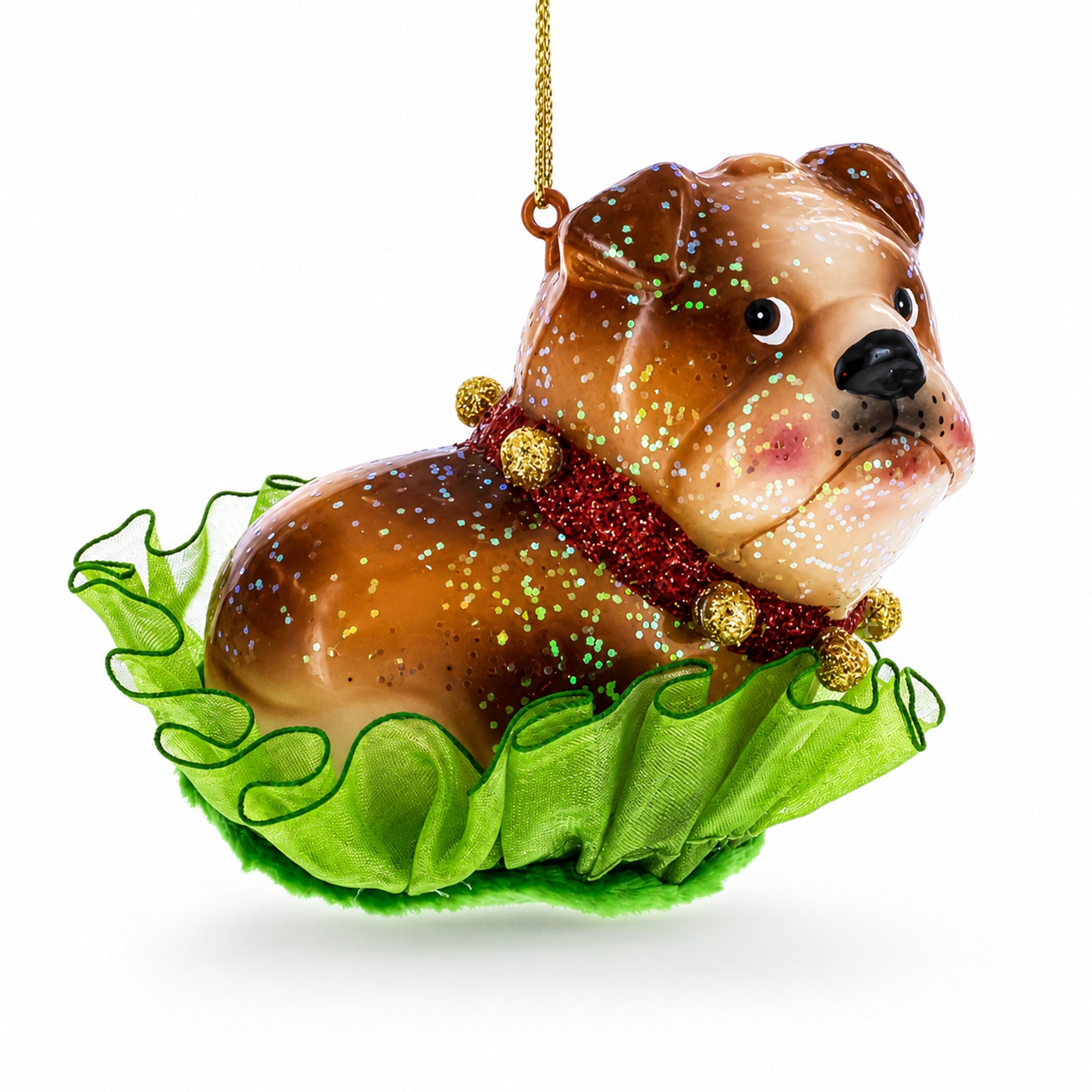 Bulldog Pup Glass Christmas Ornament