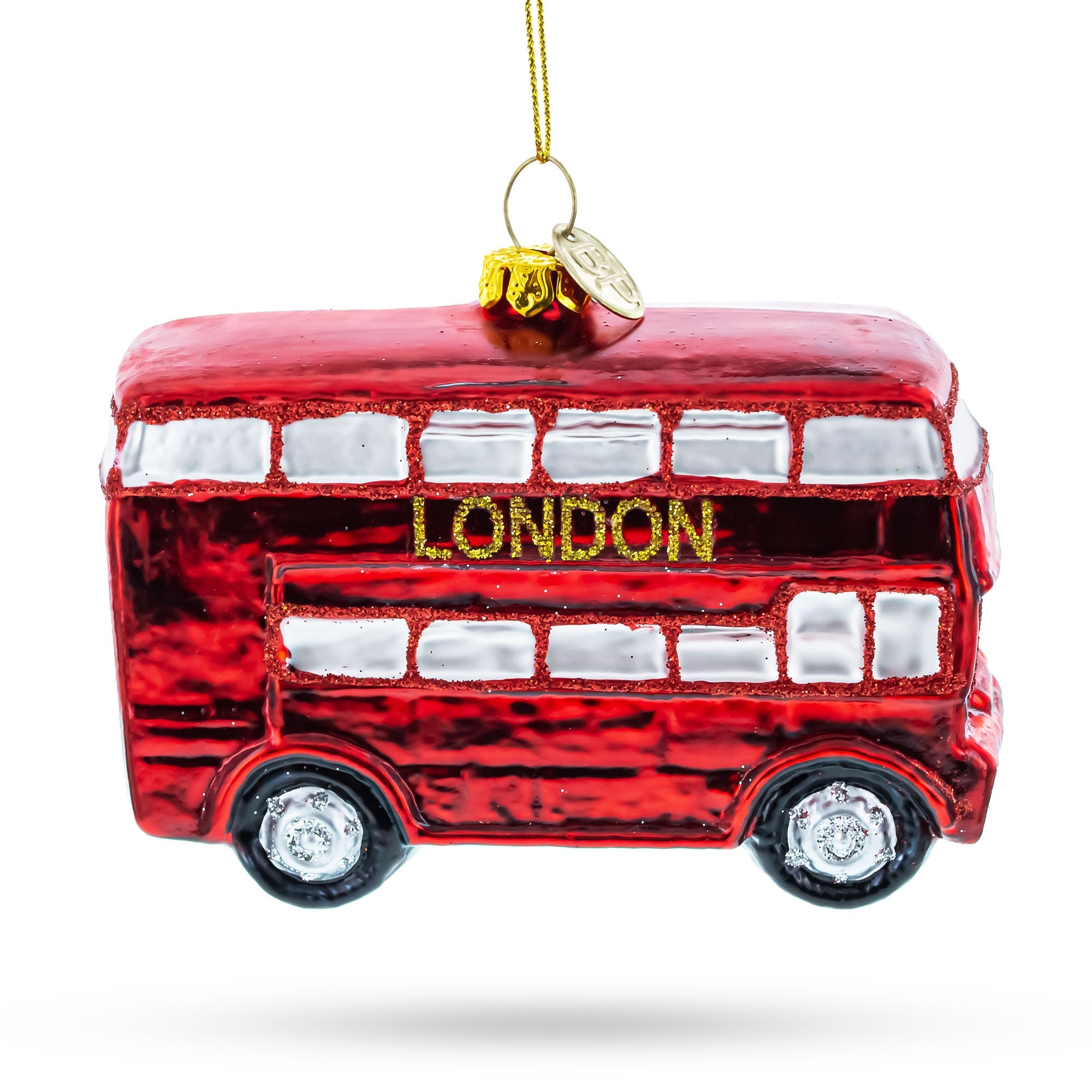 Double Decker Bus, London, UK Glass Christmas Ornament