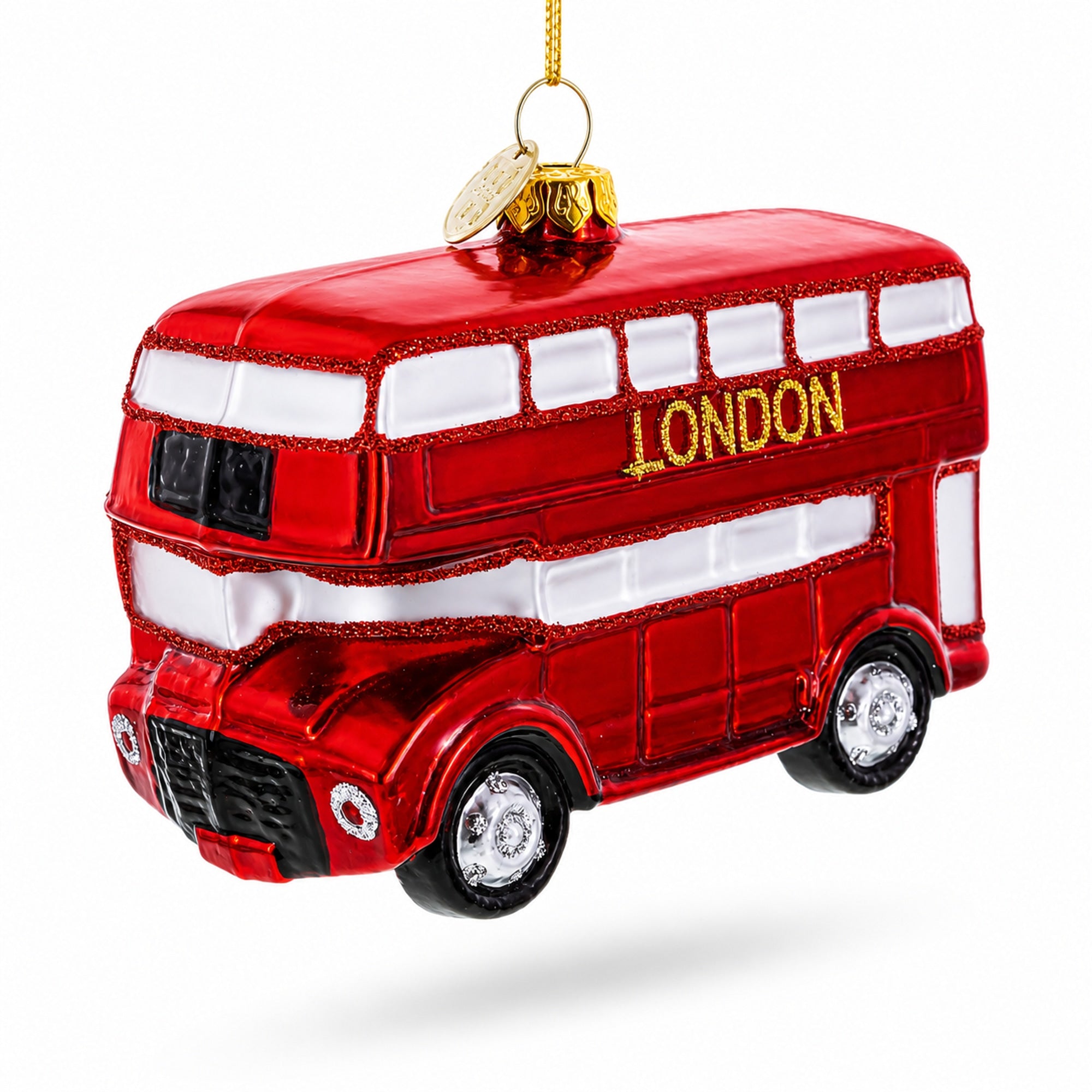 Double Decker Bus, London, UK Glass Christmas Ornament