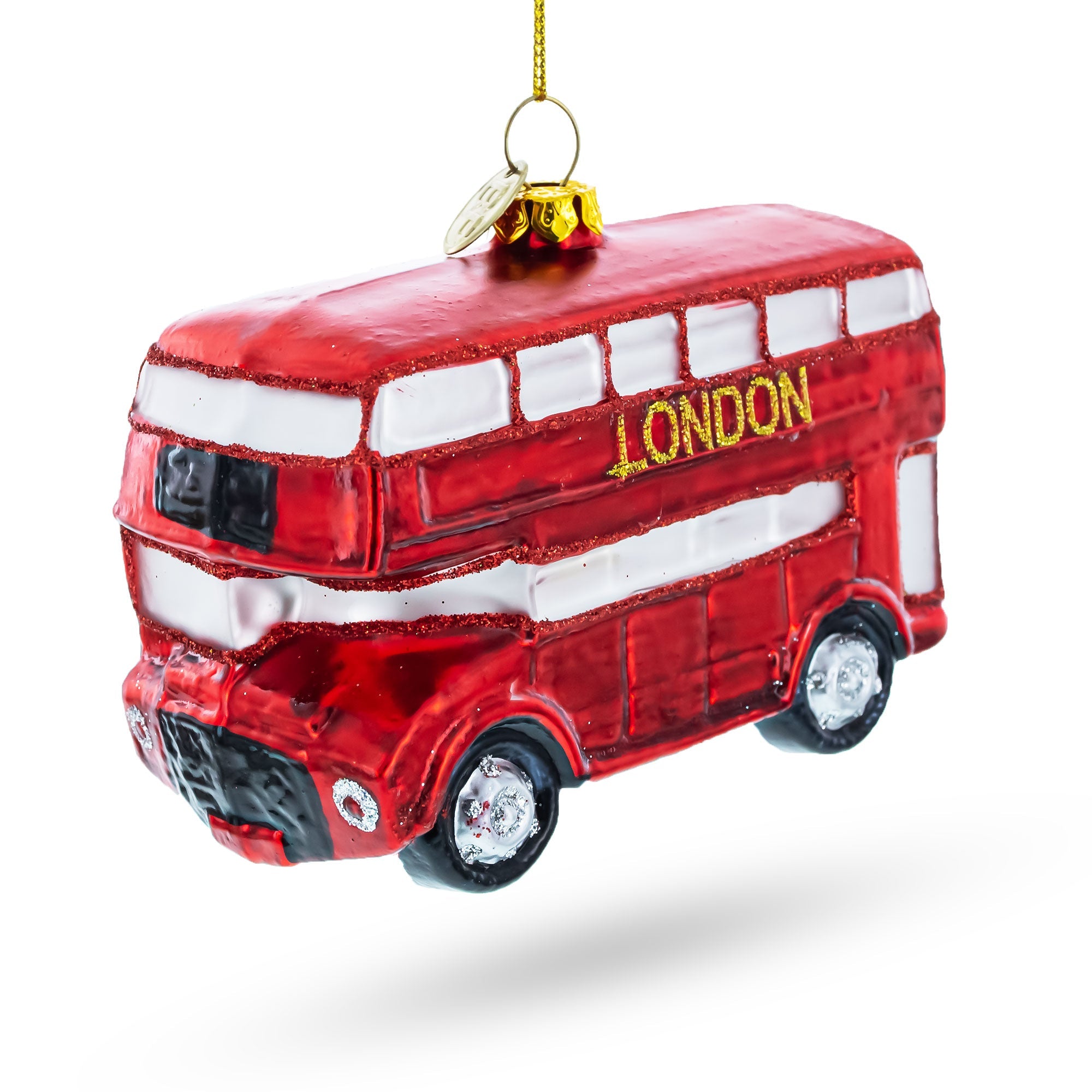 Double Decker Bus, London, UK Glass Christmas Ornament