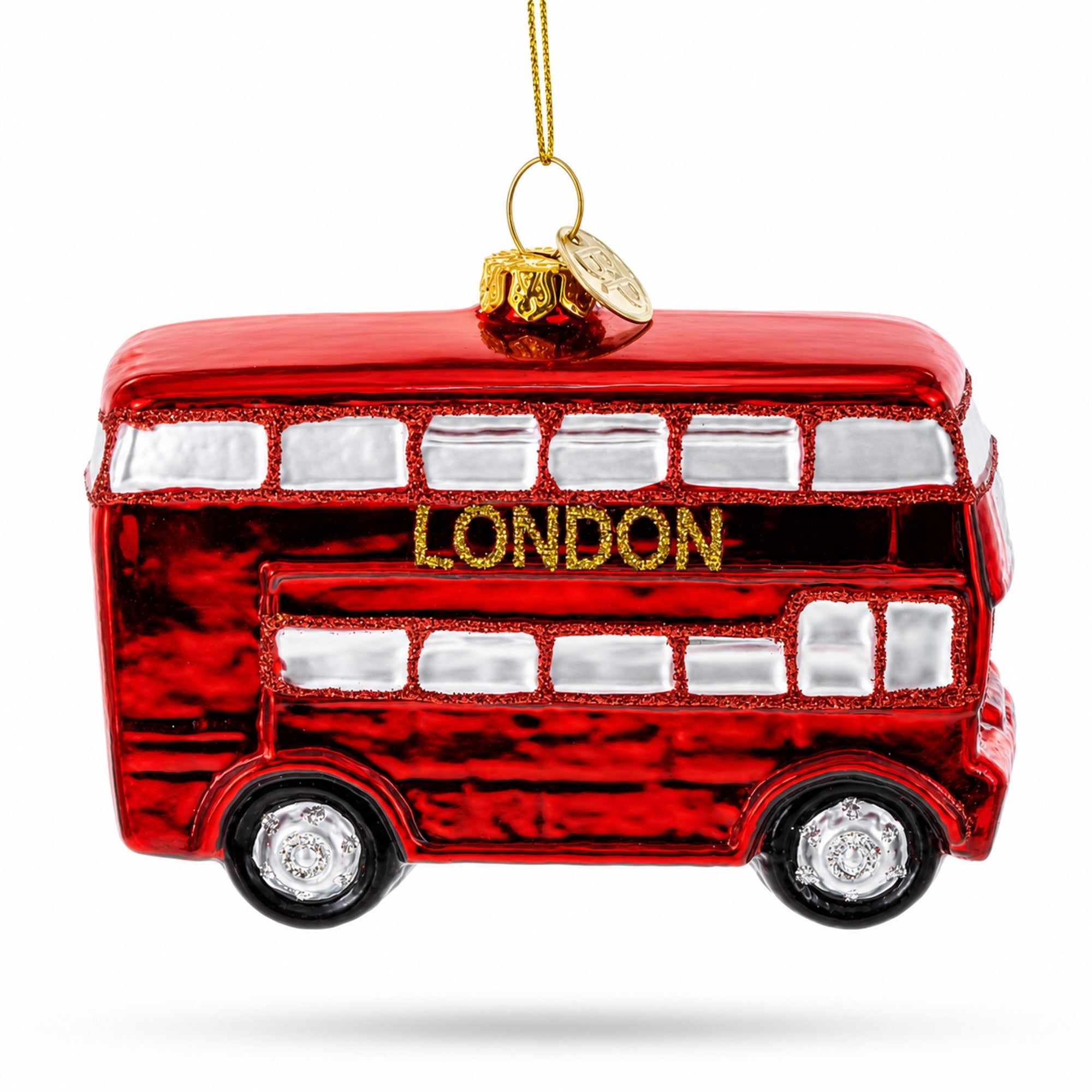 Double Decker Bus, London, UK Glass Christmas Ornament