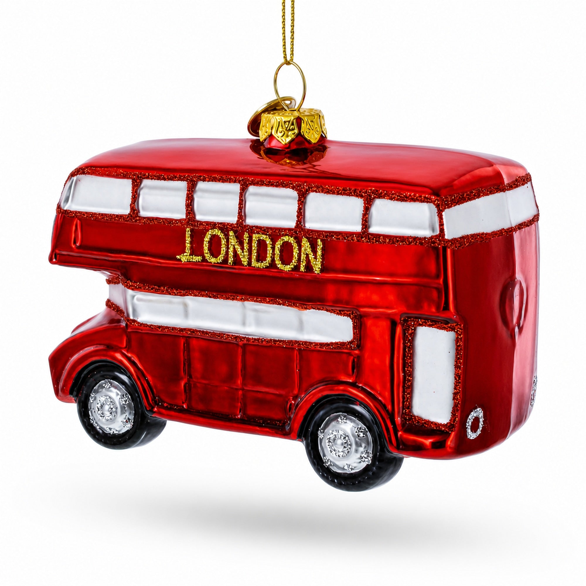Double Decker Bus, London, UK Glass Christmas Ornament