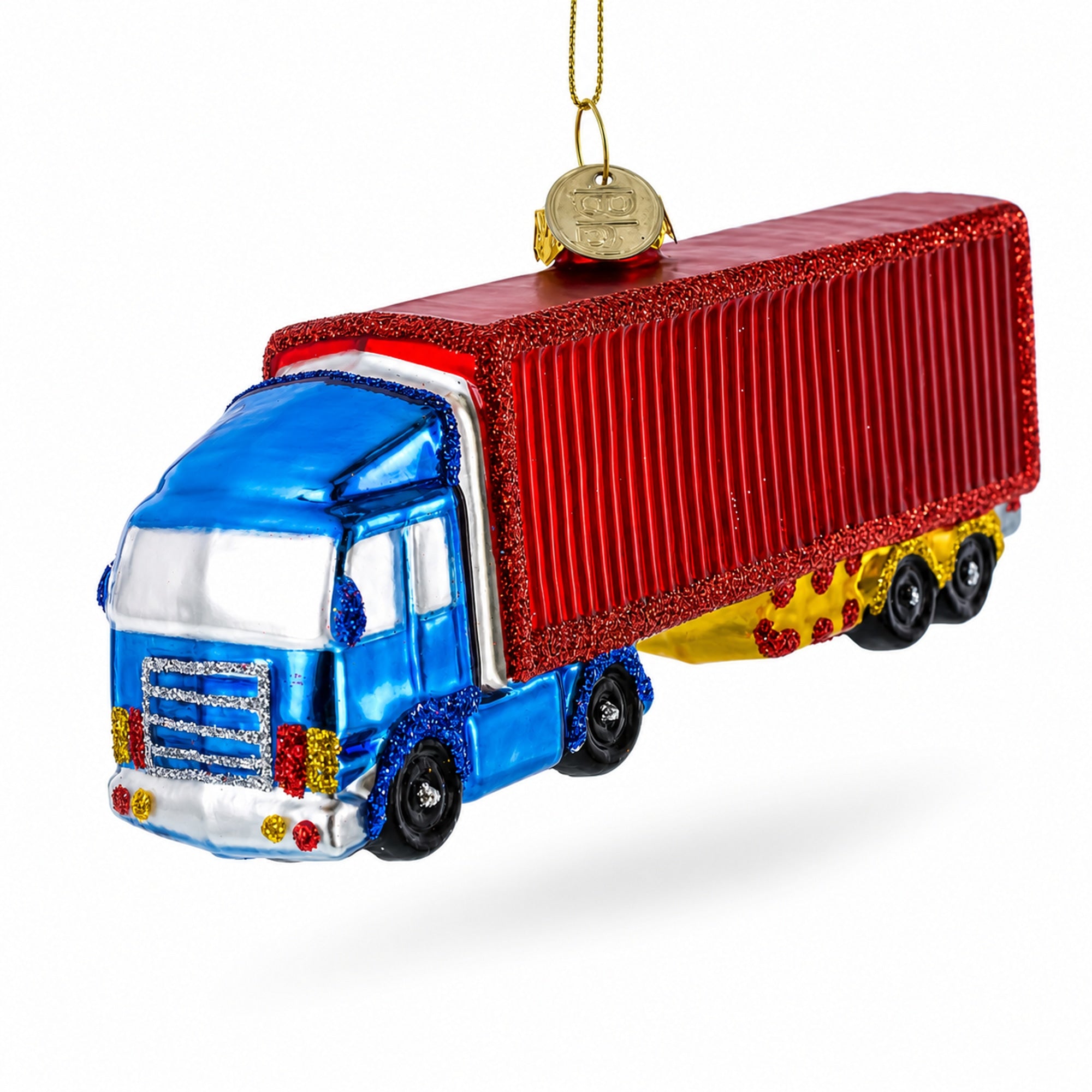 Truck with Dry Van Glass Christmas Ornament