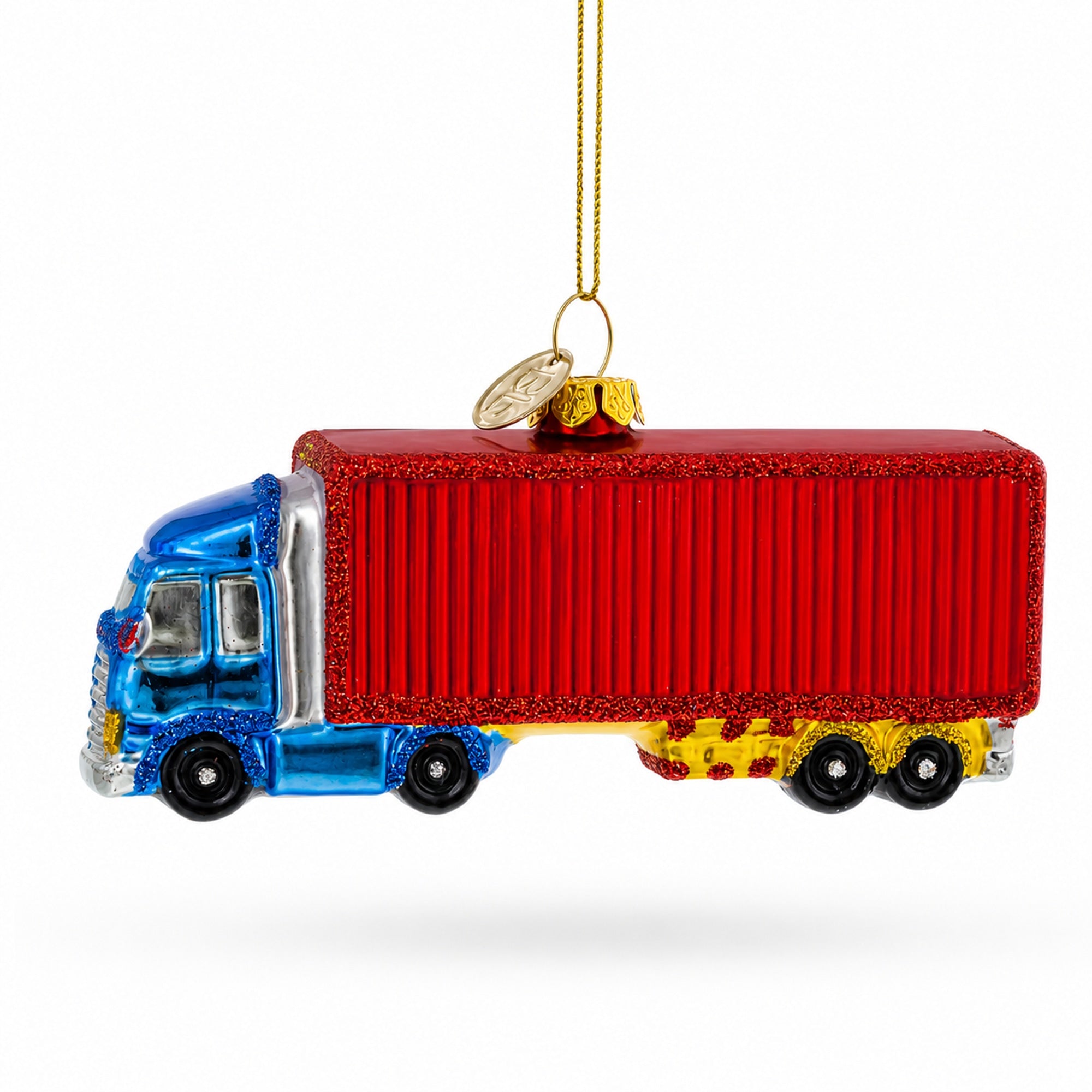 Truck with Dry Van Glass Christmas Ornament