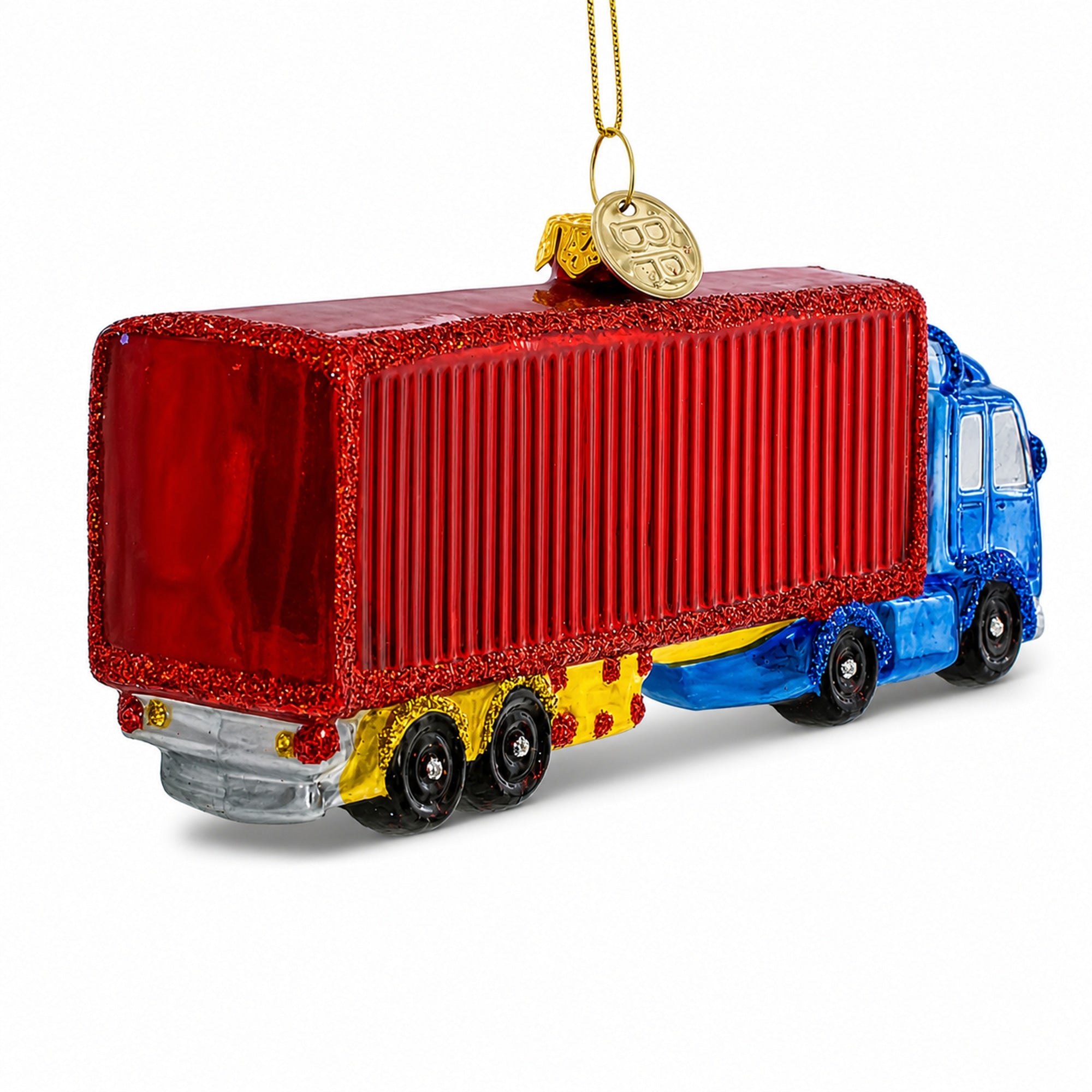 Truck with Dry Van Glass Christmas Ornament