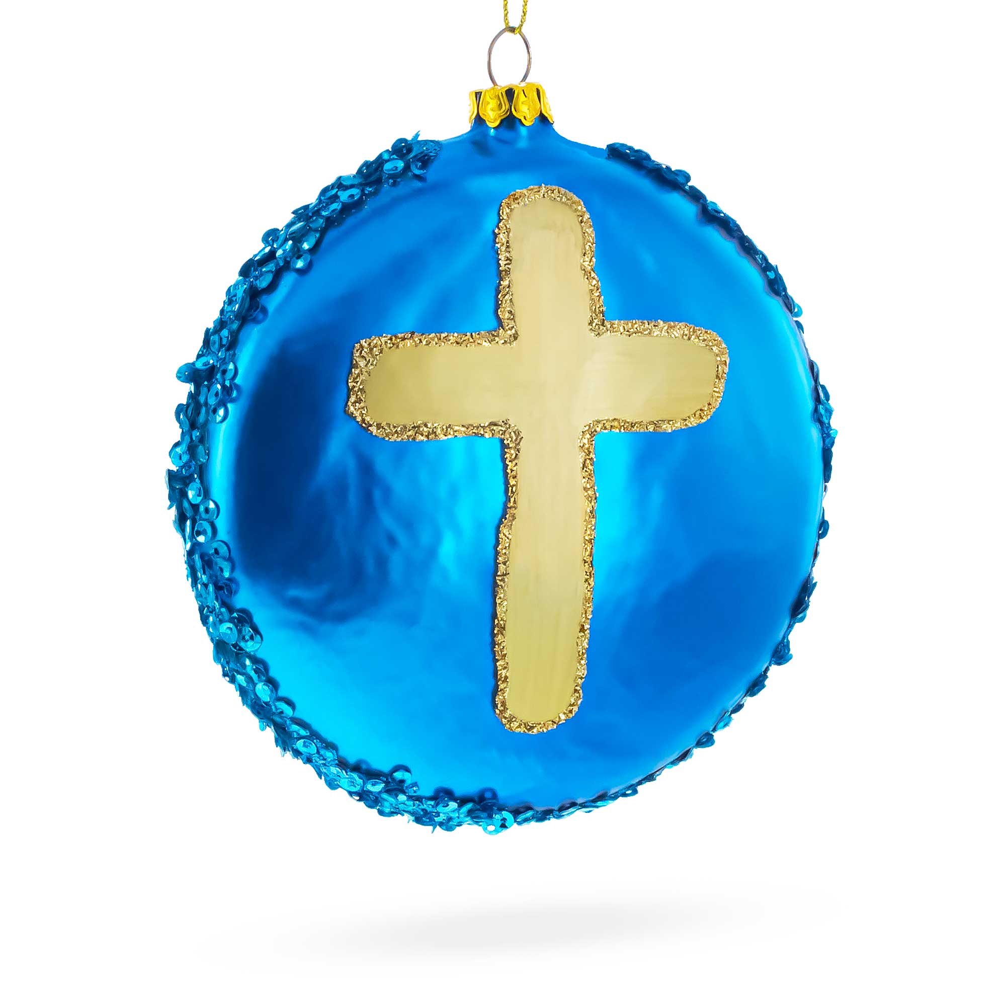 Serene Holy Family on Purple Disc Glass Christmas Ornament