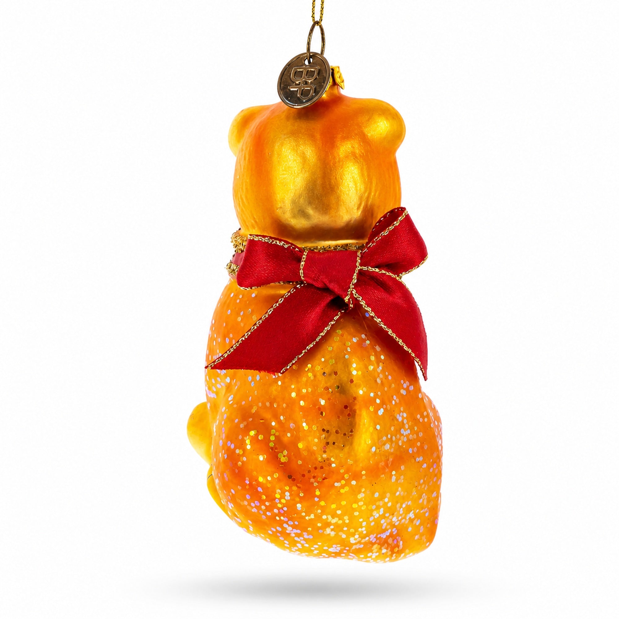 Glittered Orange Cat Glass Christmas Ornament