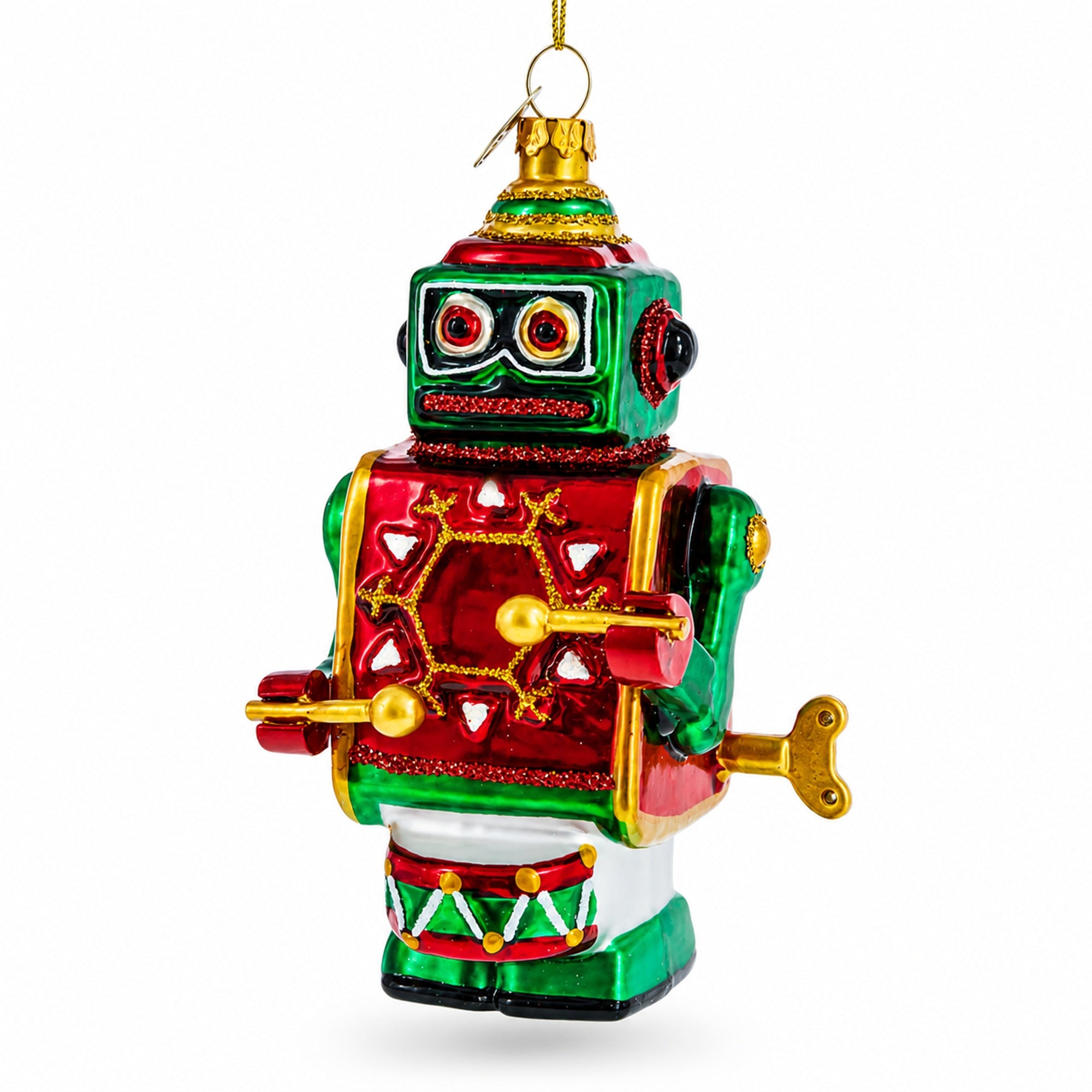 Robot-Drummer Glass Christmas Ornament