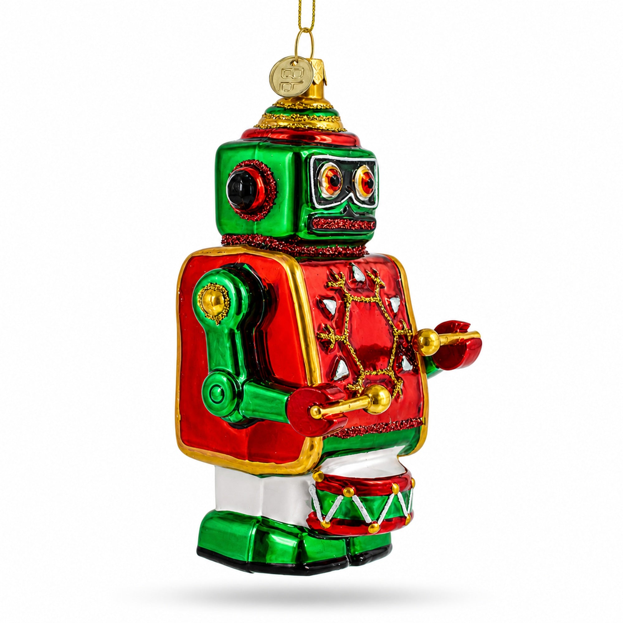 Robot-Drummer Glass Christmas Ornament
