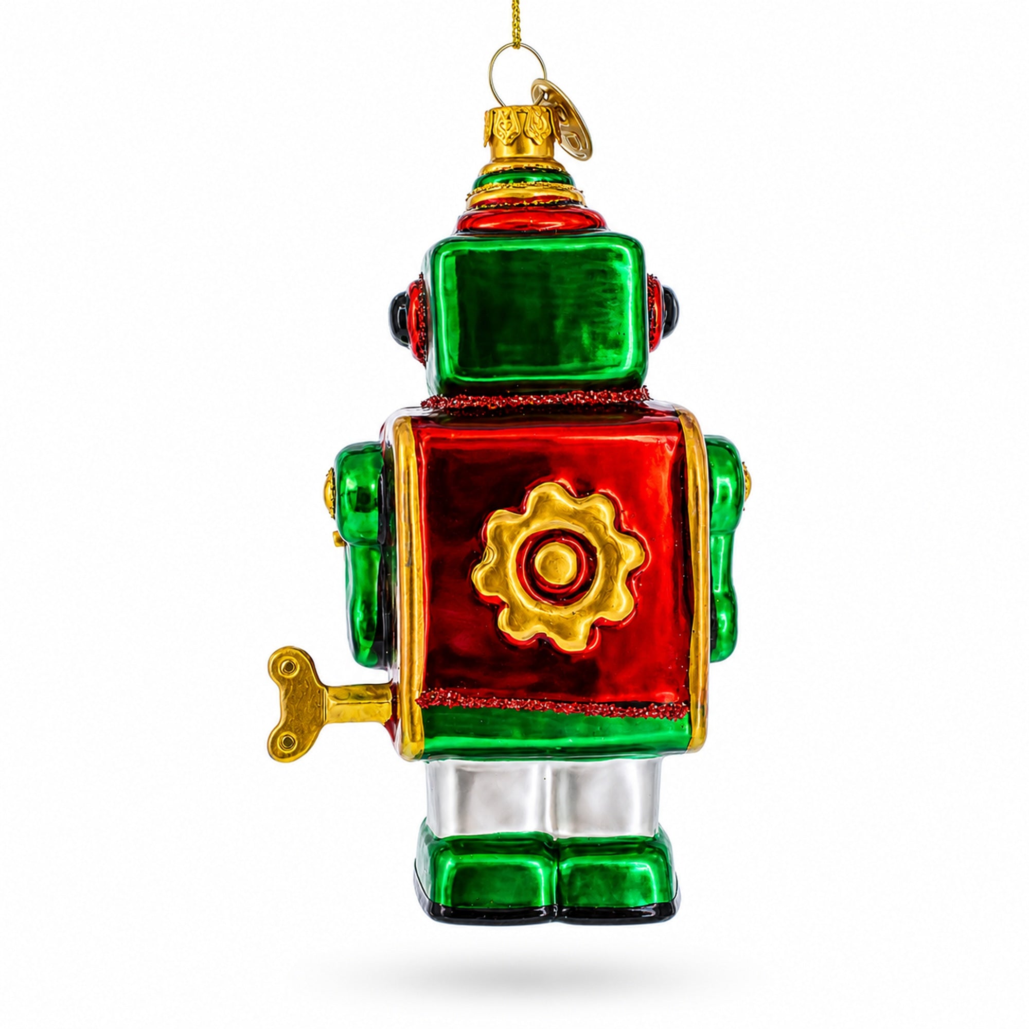 Robot-Drummer Glass Christmas Ornament