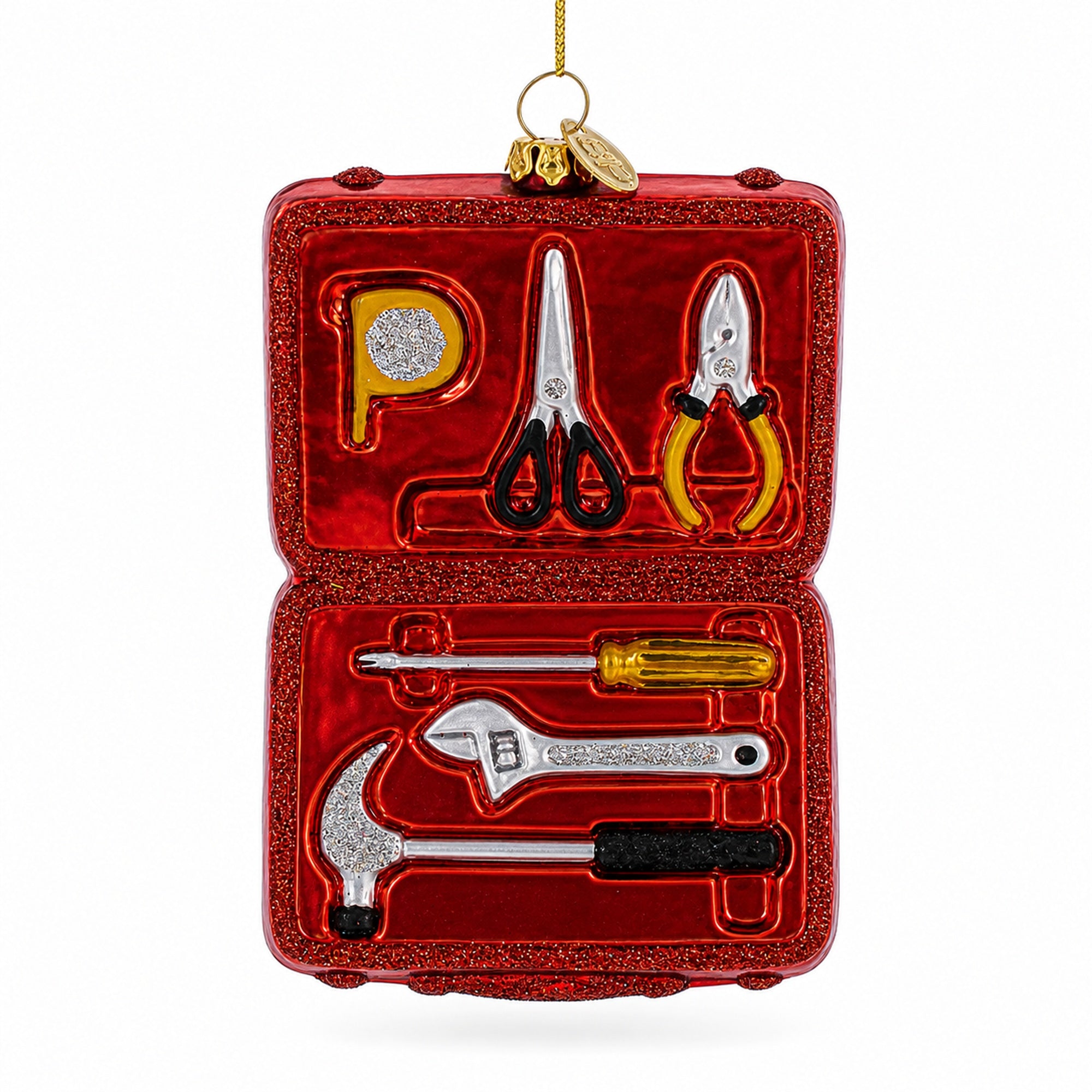 Handyman with Toolbox Glass Christmas Ornament