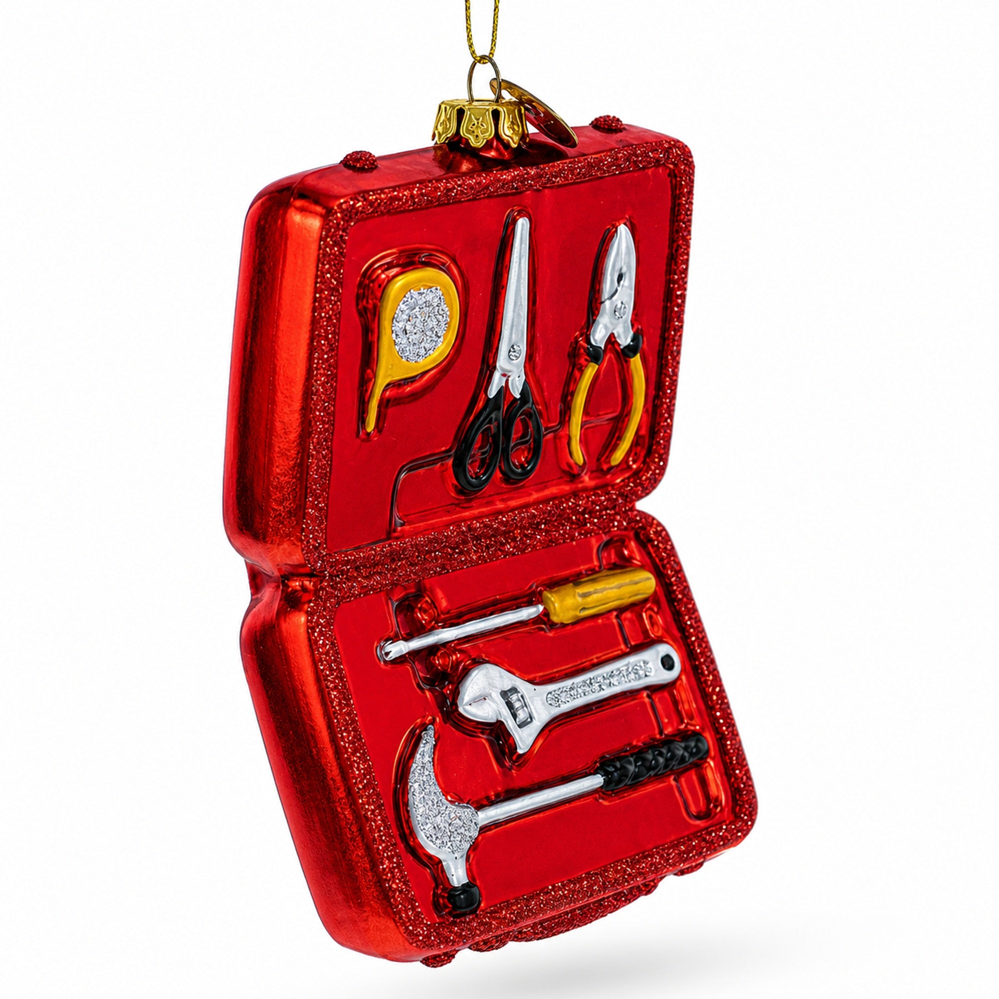 Handyman with Toolbox Glass Christmas Ornament