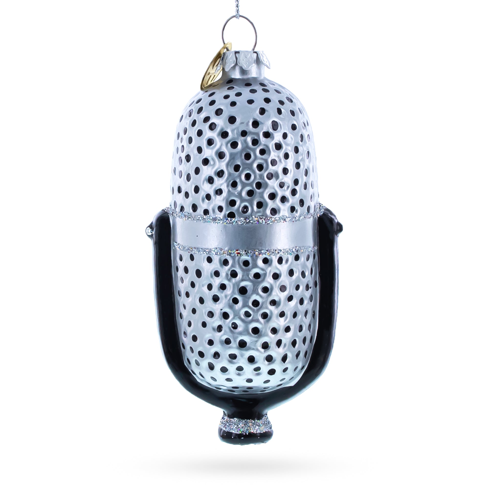 Silver Microphone Glass Christmas Ornament