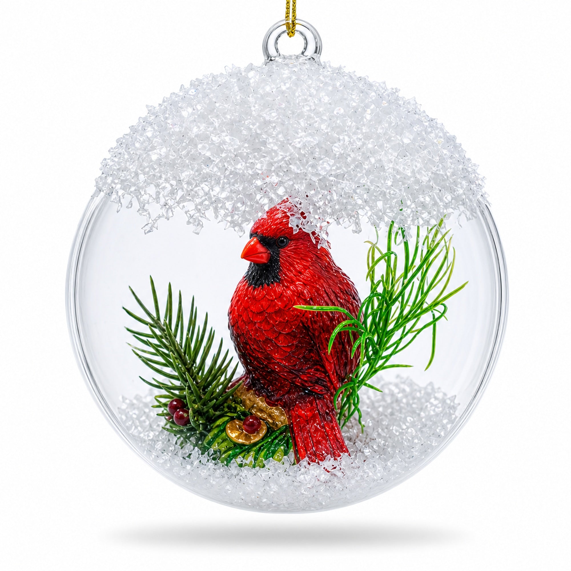 Red Cardinal Bird Encased in Glass Ball Christmas Ornament