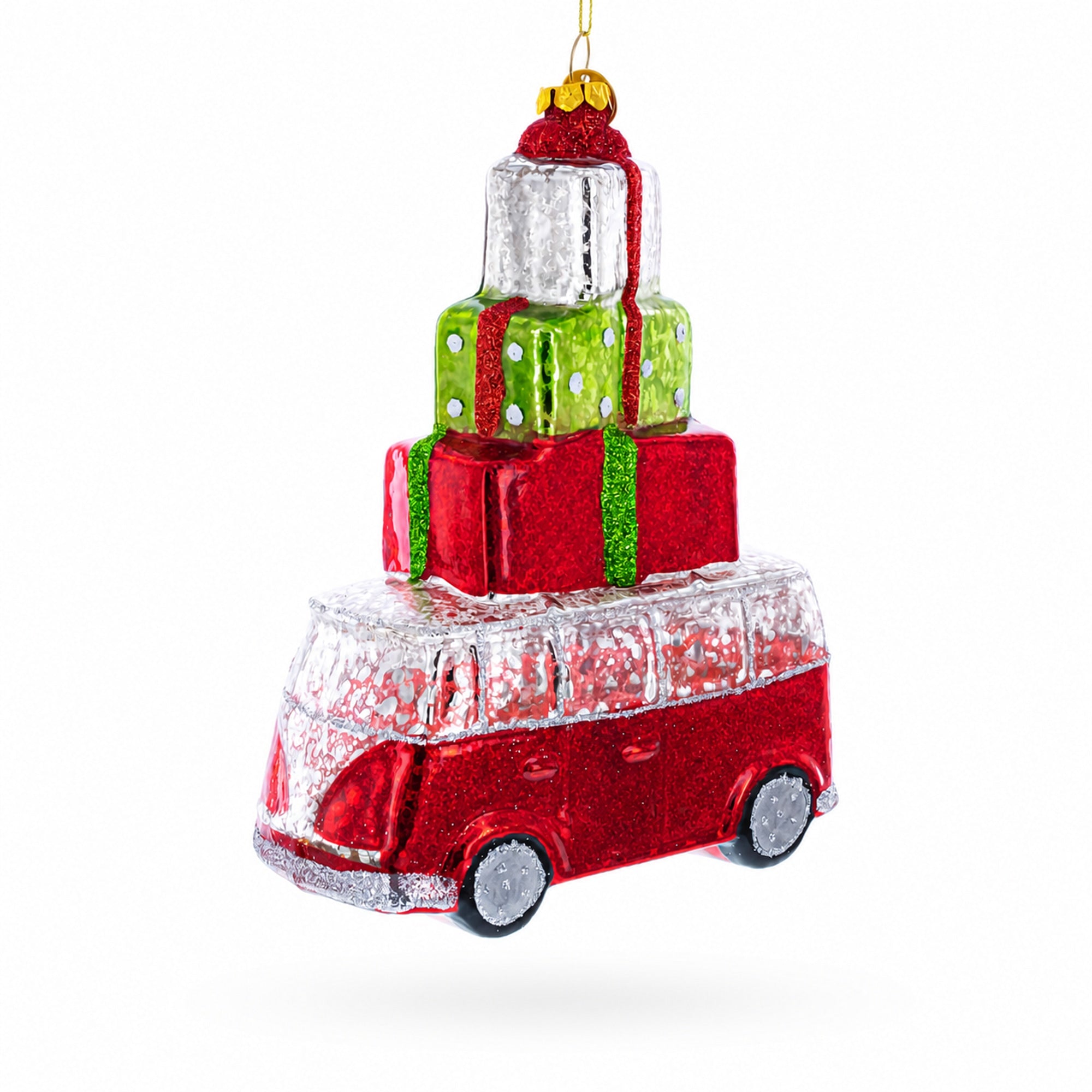 Hippie's Retro Bus Glass Christmas Ornament