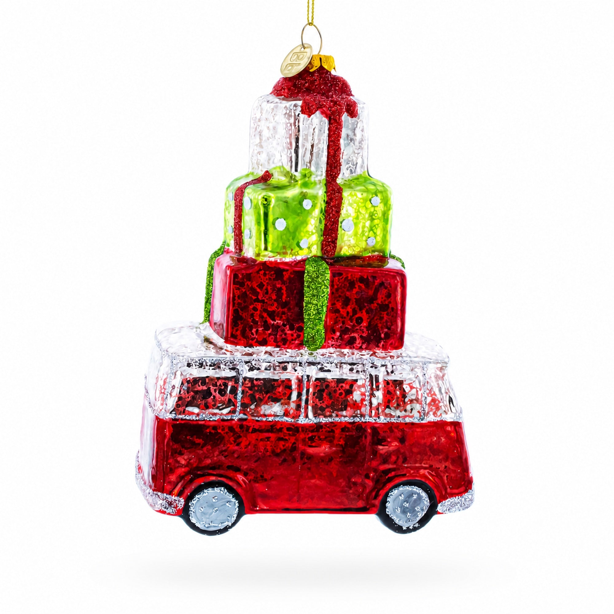 Hippie's Retro Bus Glass Christmas Ornament