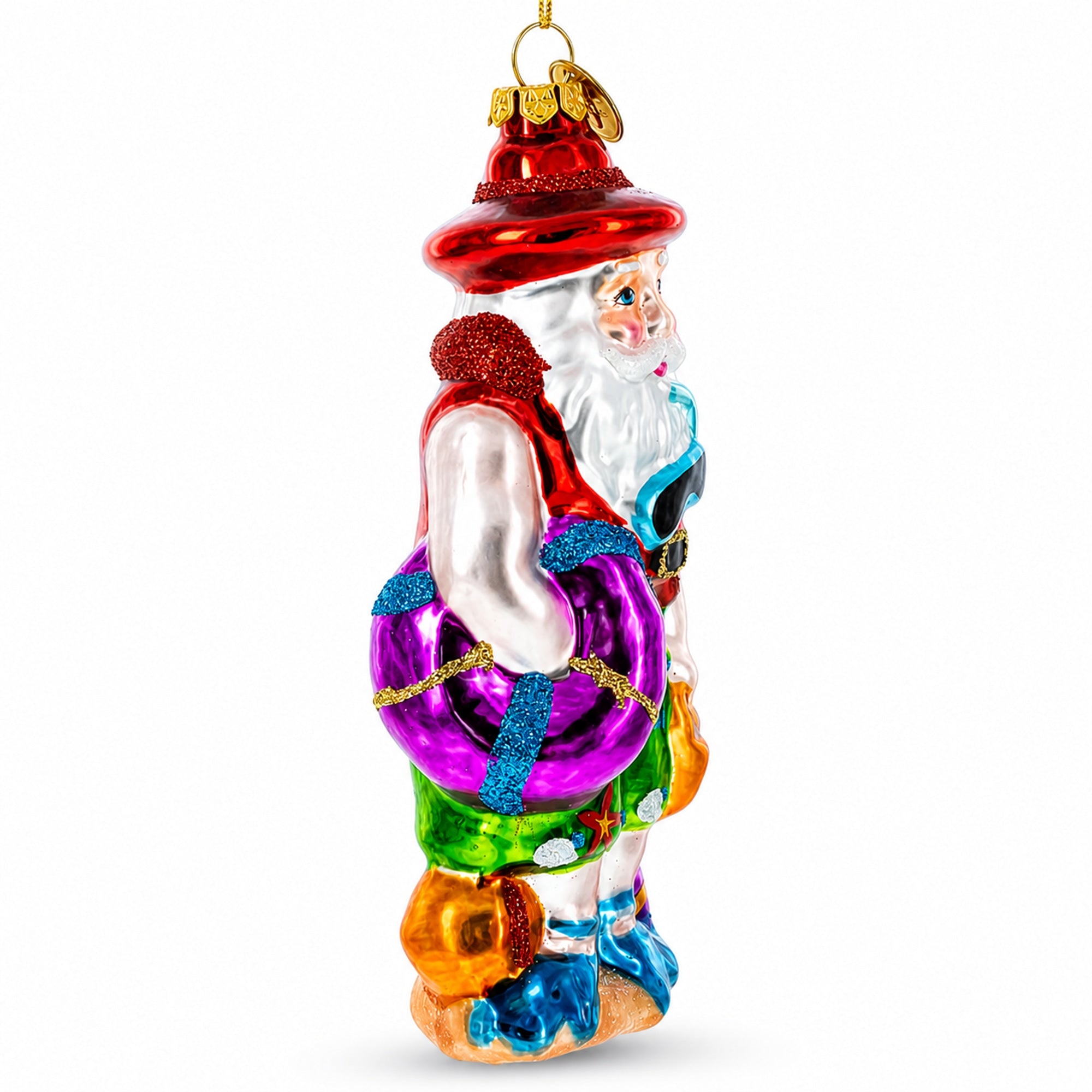 Tropical Diver Santa on the Beach Glass Christmas Ornament