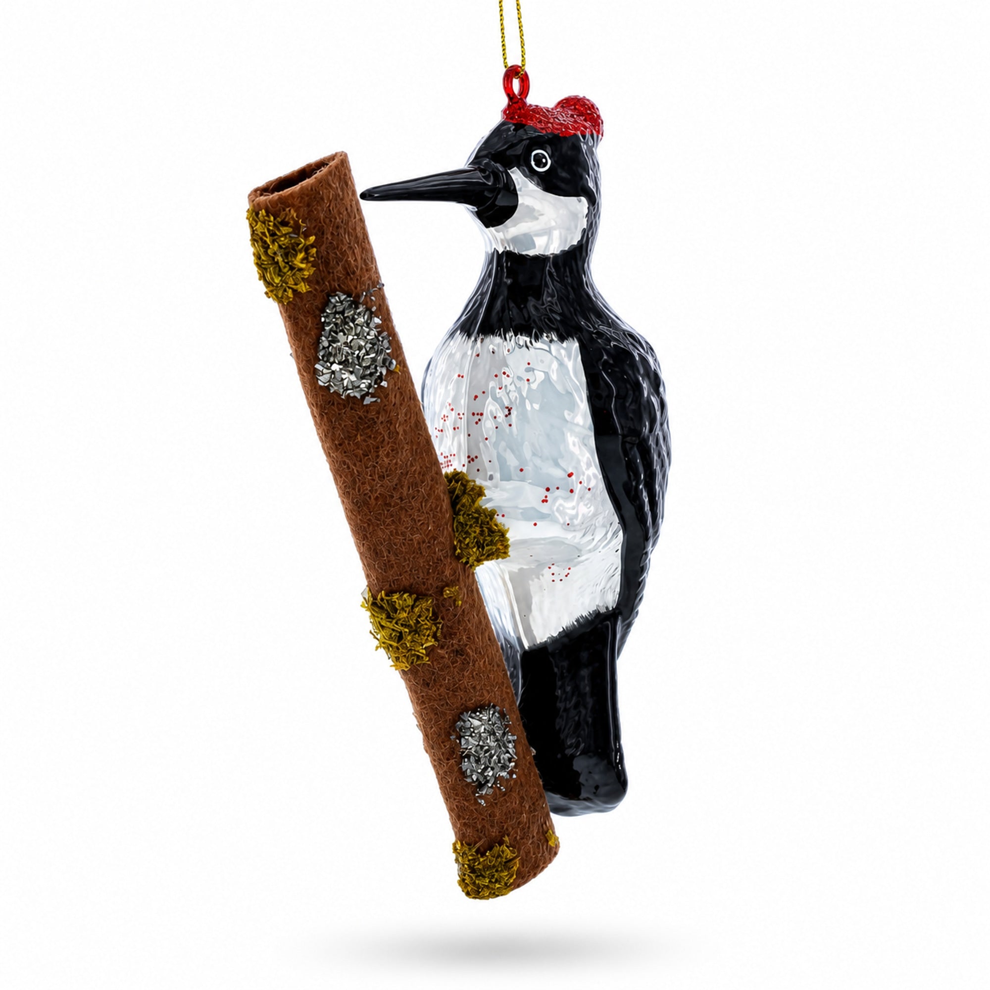 Woodpecker Perched on a Branch Glass Christmas Ornament
