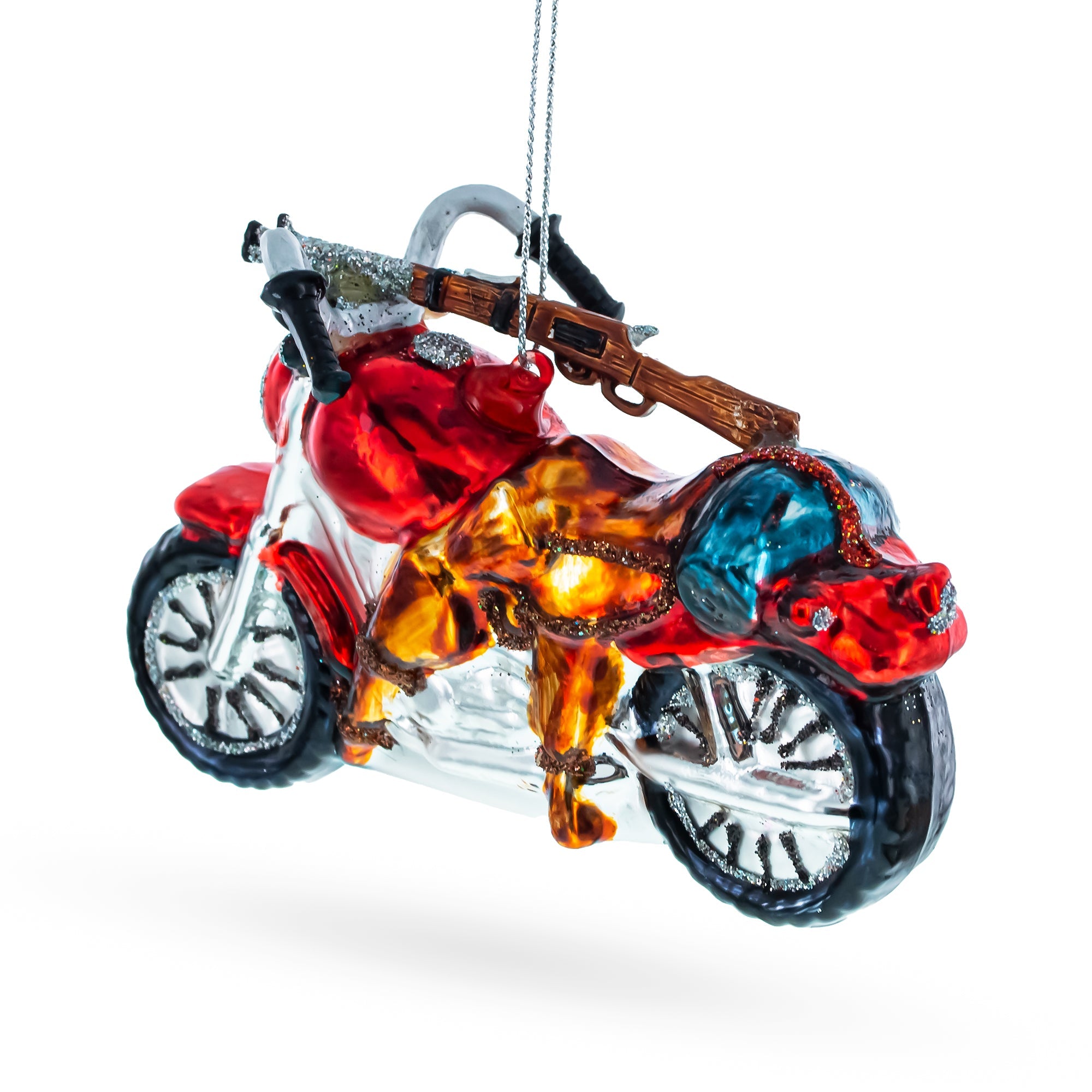 Rugged Hunter's Motorcycle Glass Christmas Ornament