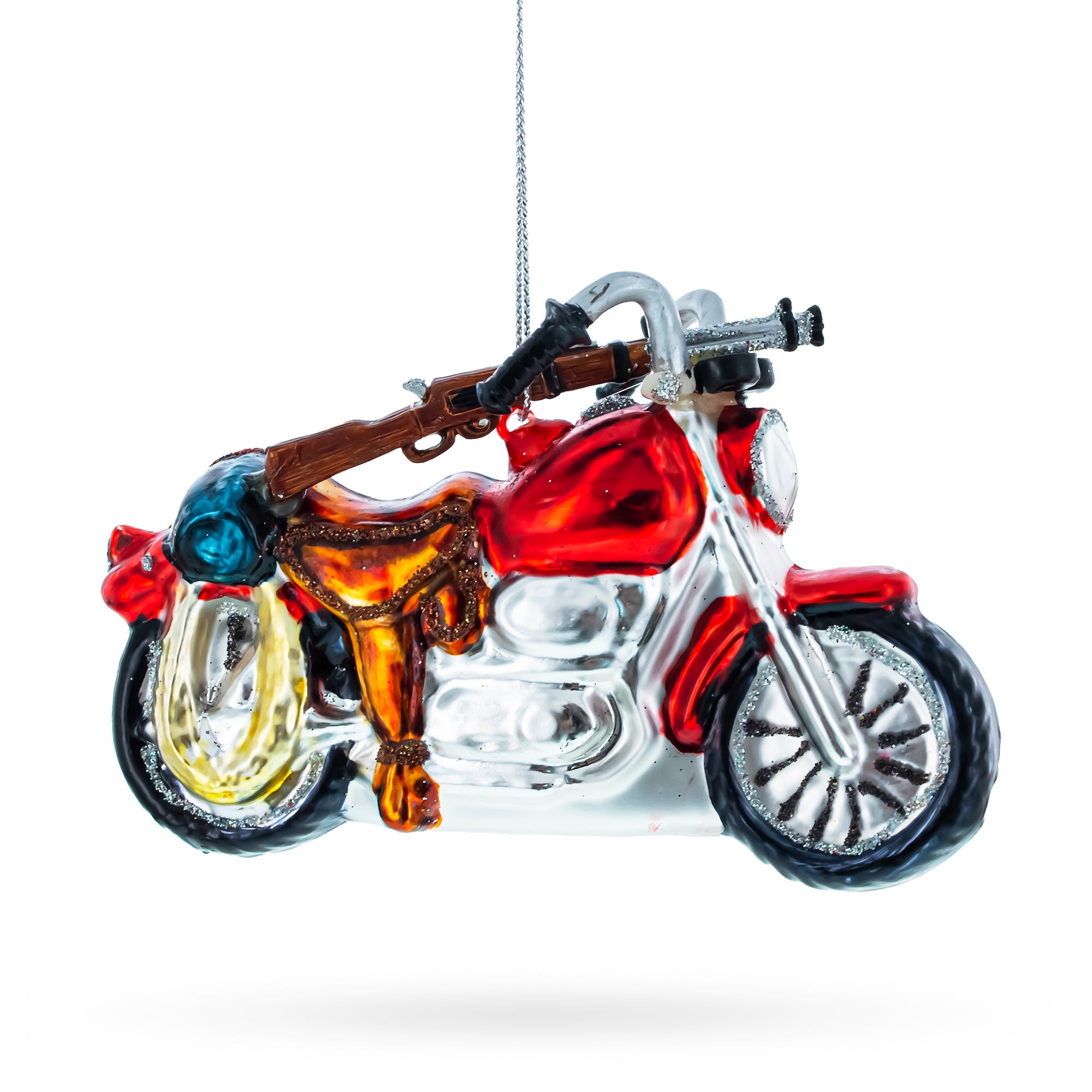 Rugged Hunter's Motorcycle Glass Christmas Ornament