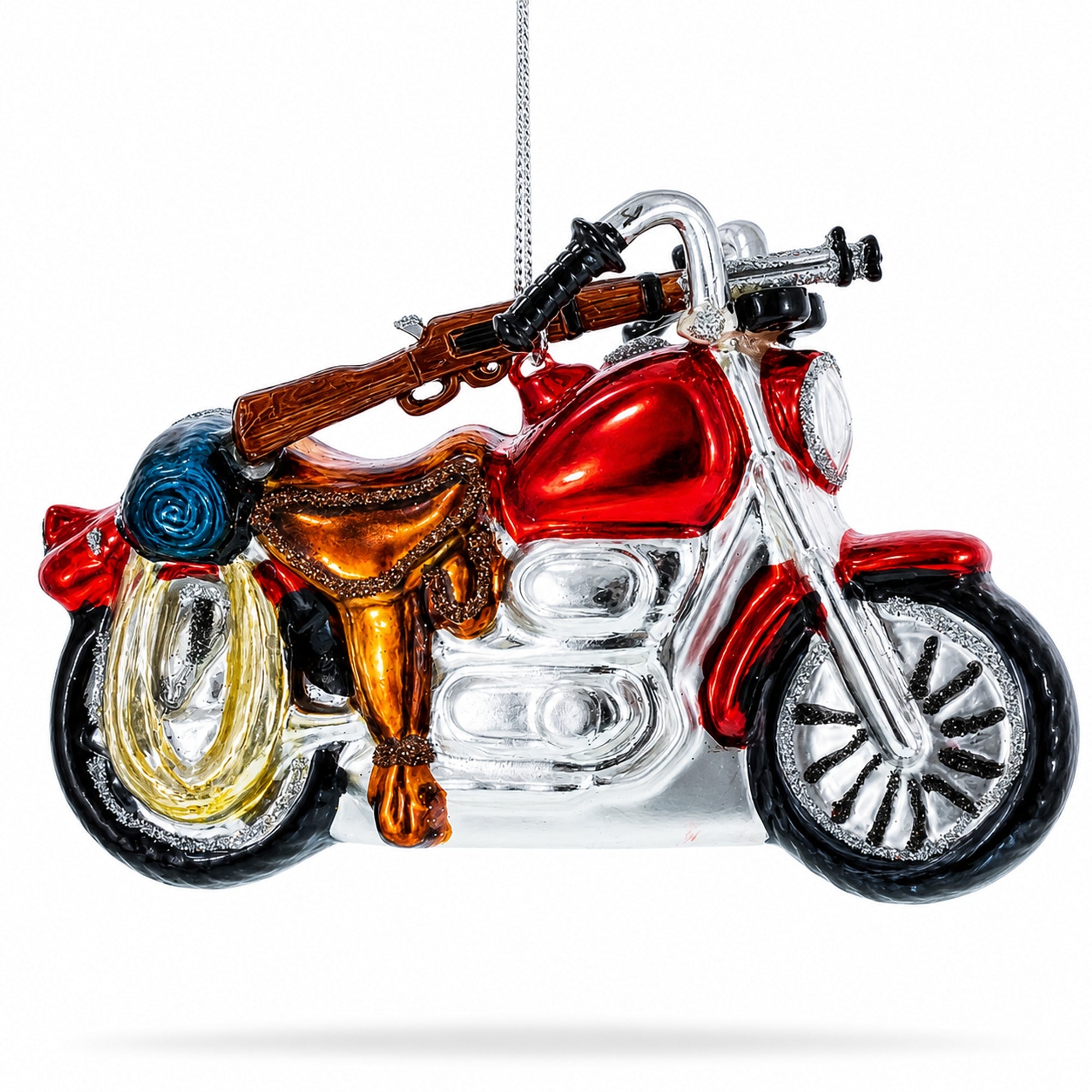 Rugged Hunter's Motorcycle Glass Christmas Ornament