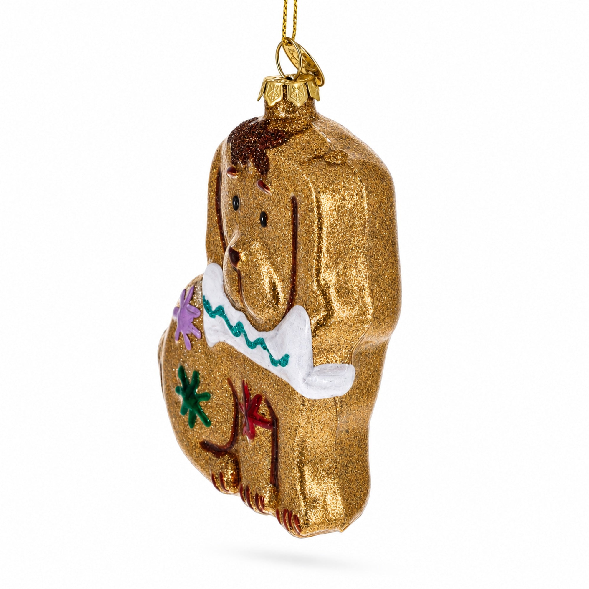 Gingerbread Dog with Bone Glass Christmas Ornament
