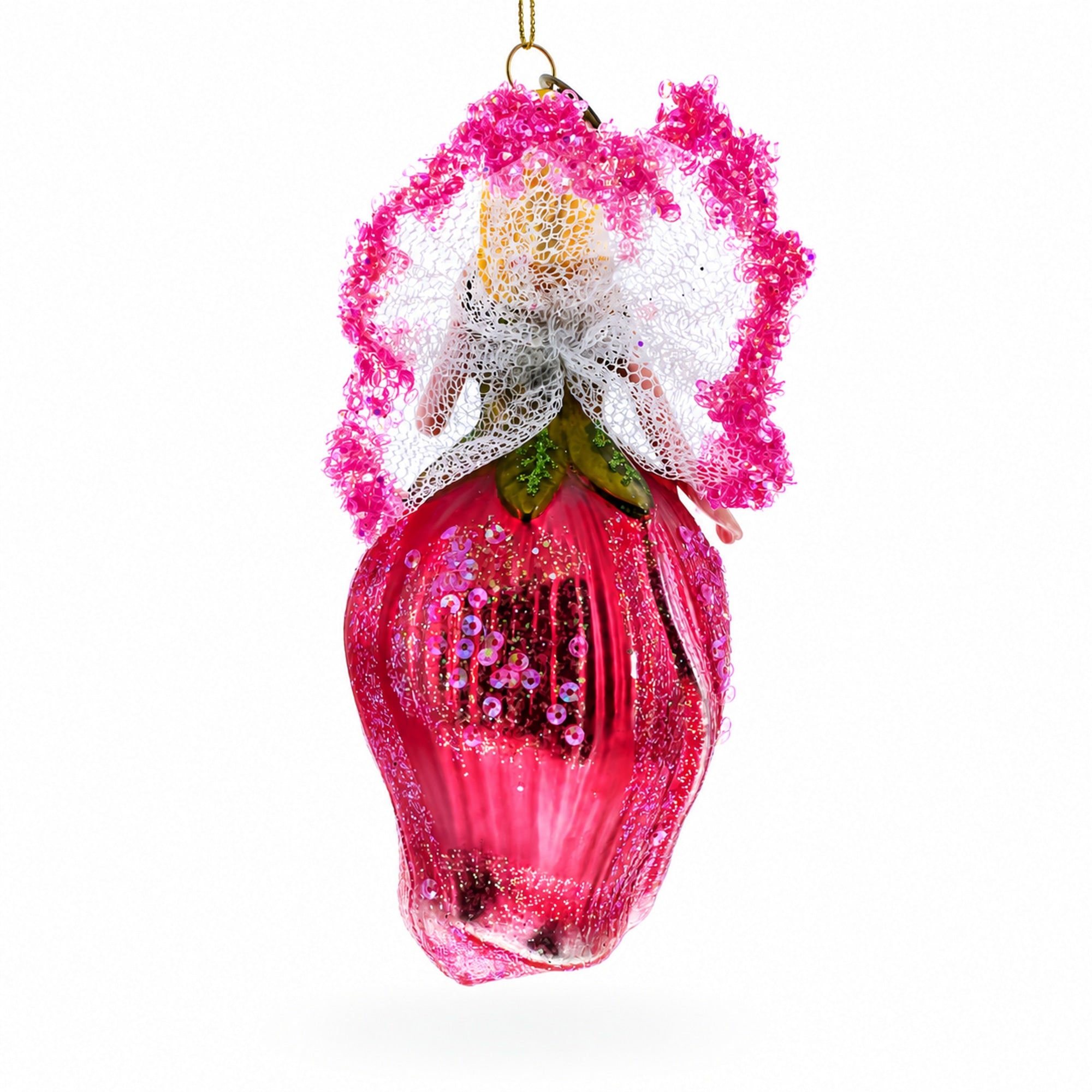 Enchanting Fairy in a Rose Dress Glass Christmas Ornament
