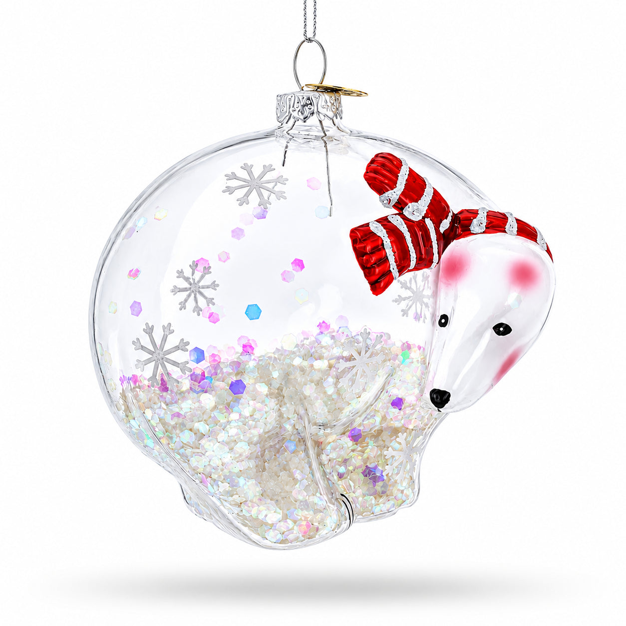 Clear Polar Bear Glass Christmas Ornament