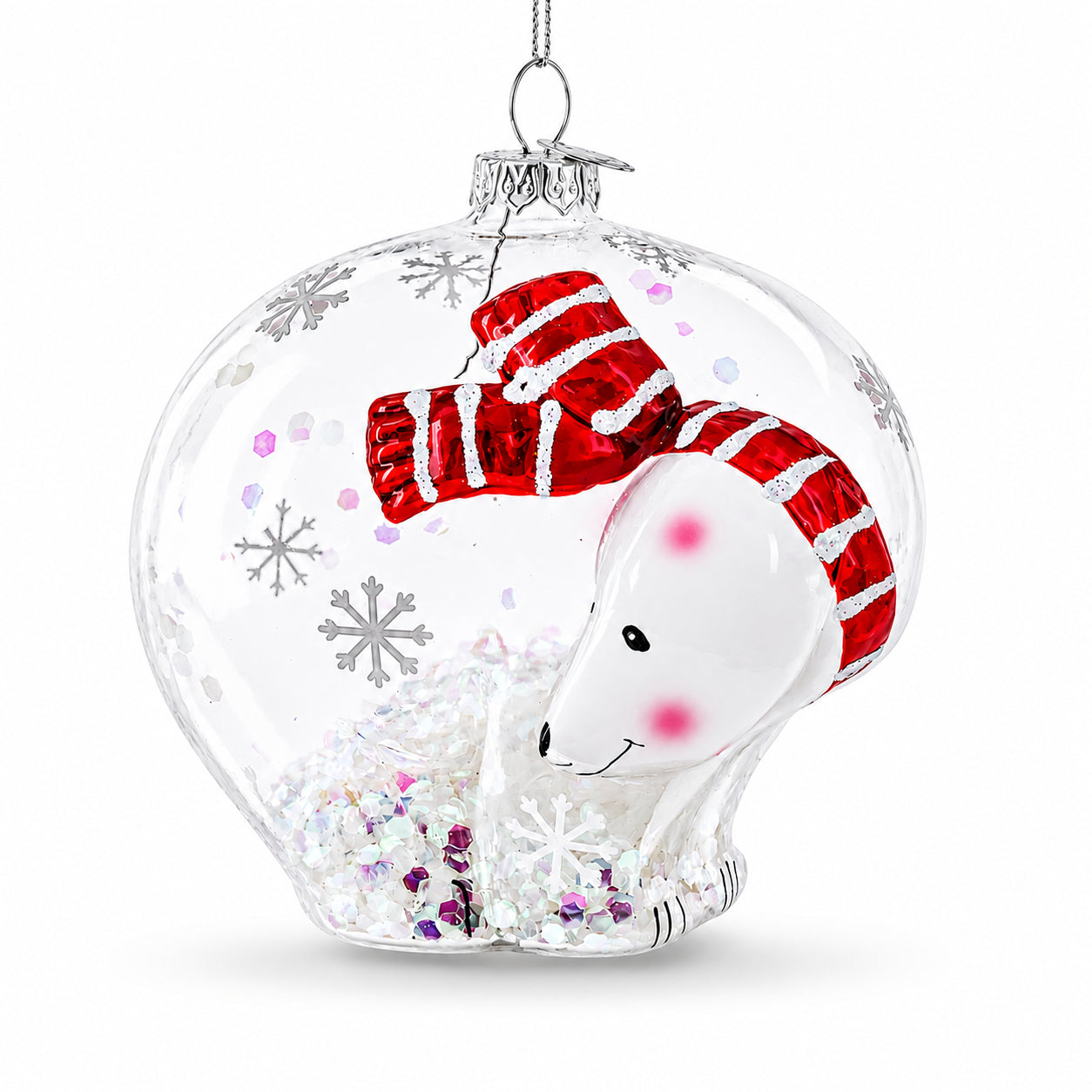 Clear Polar Bear Glass Christmas Ornament