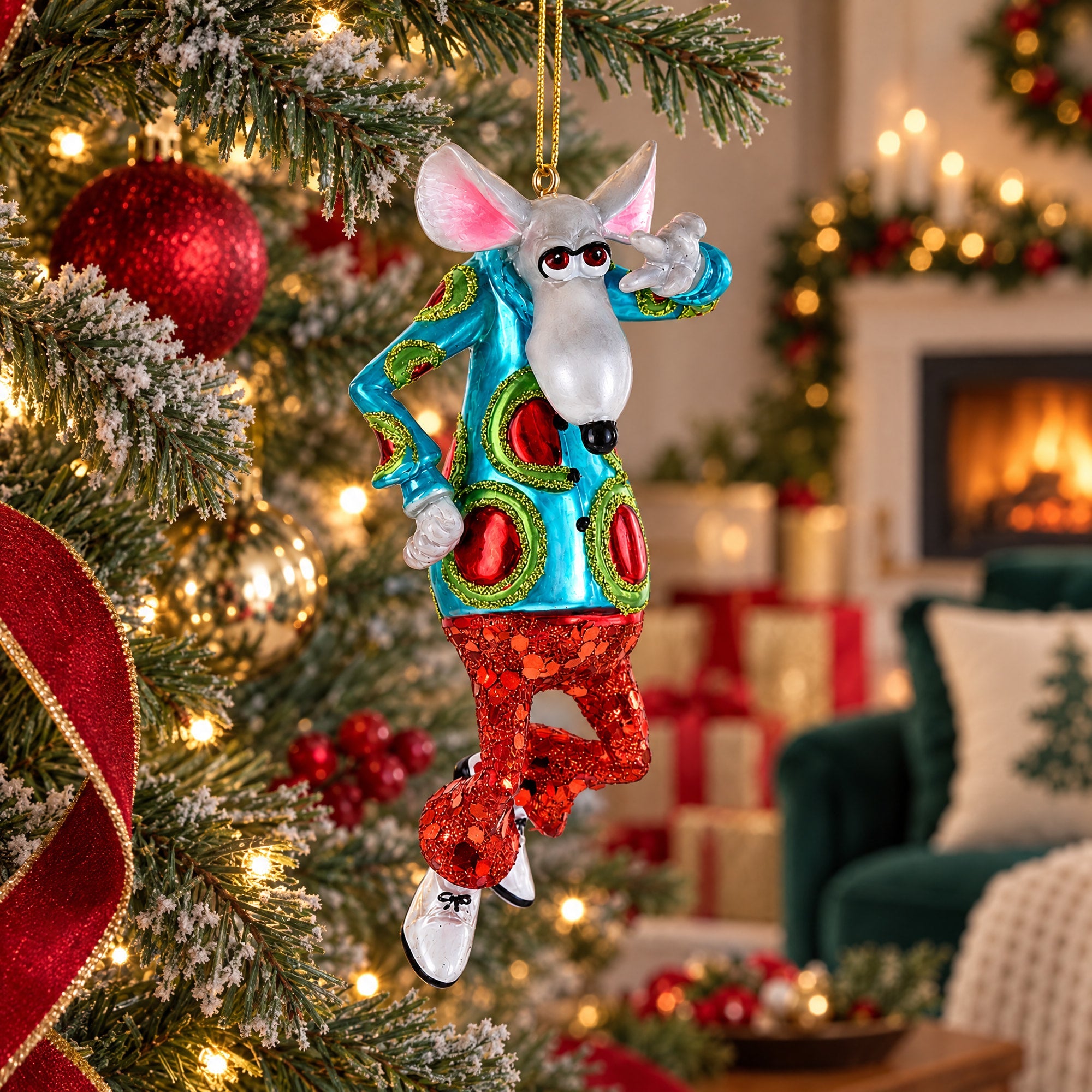 Groovy Disco Dancing Rat Glass Christmas Ornament