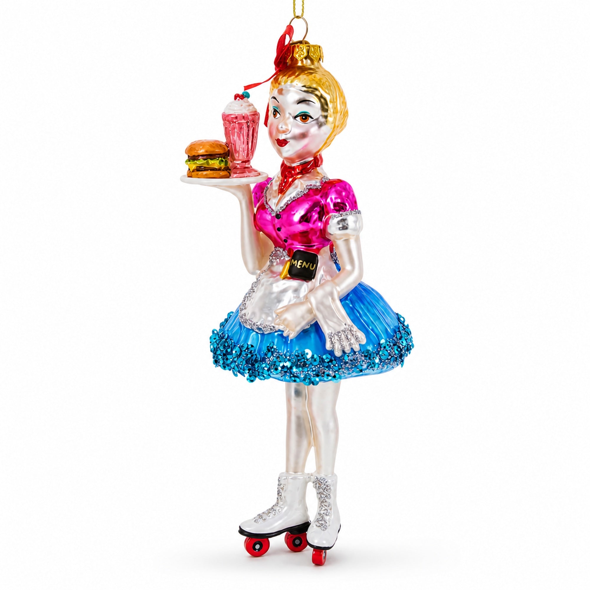 Waitress Carrying Food Glass Christmas Ornament