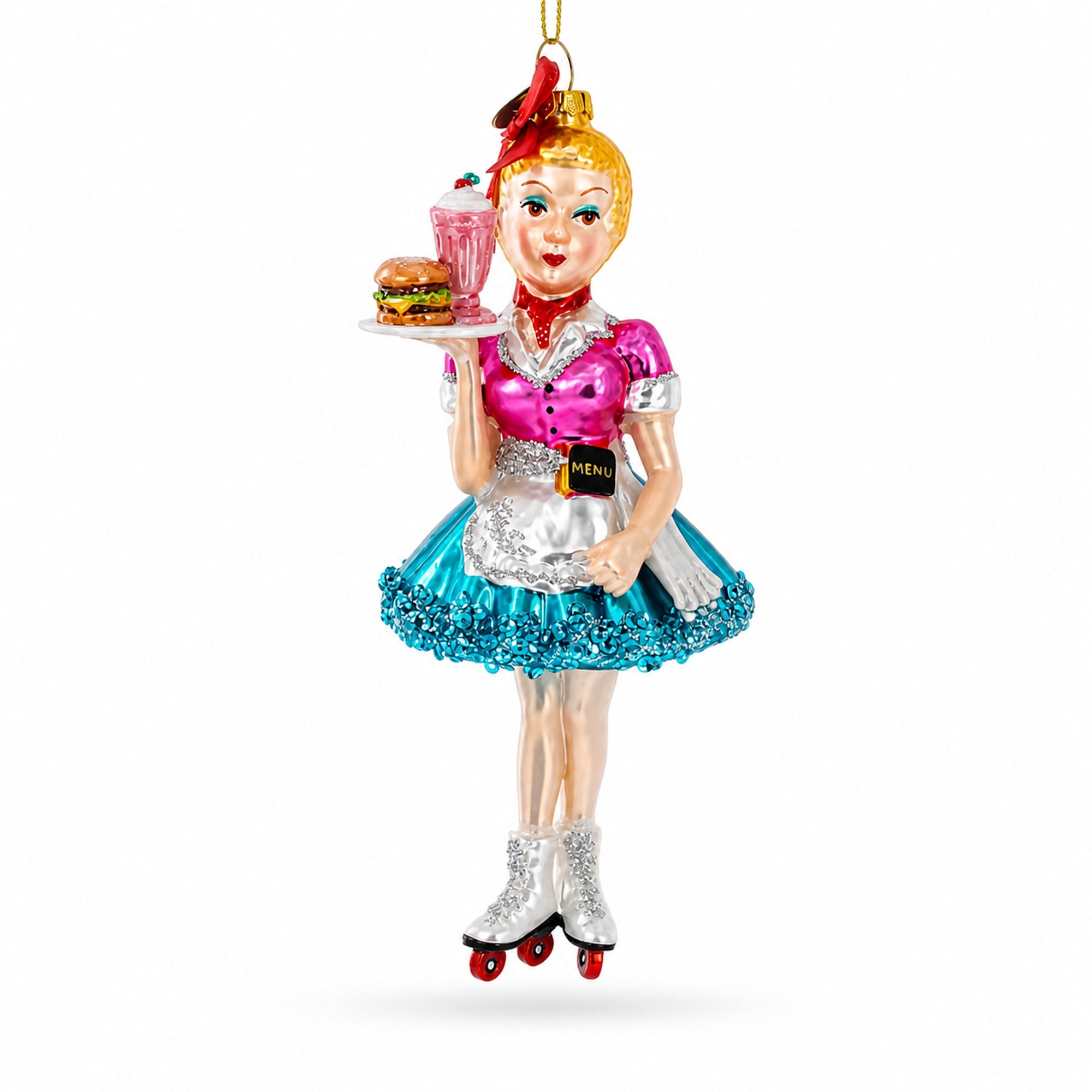 Waitress Carrying Food Glass Christmas Ornament