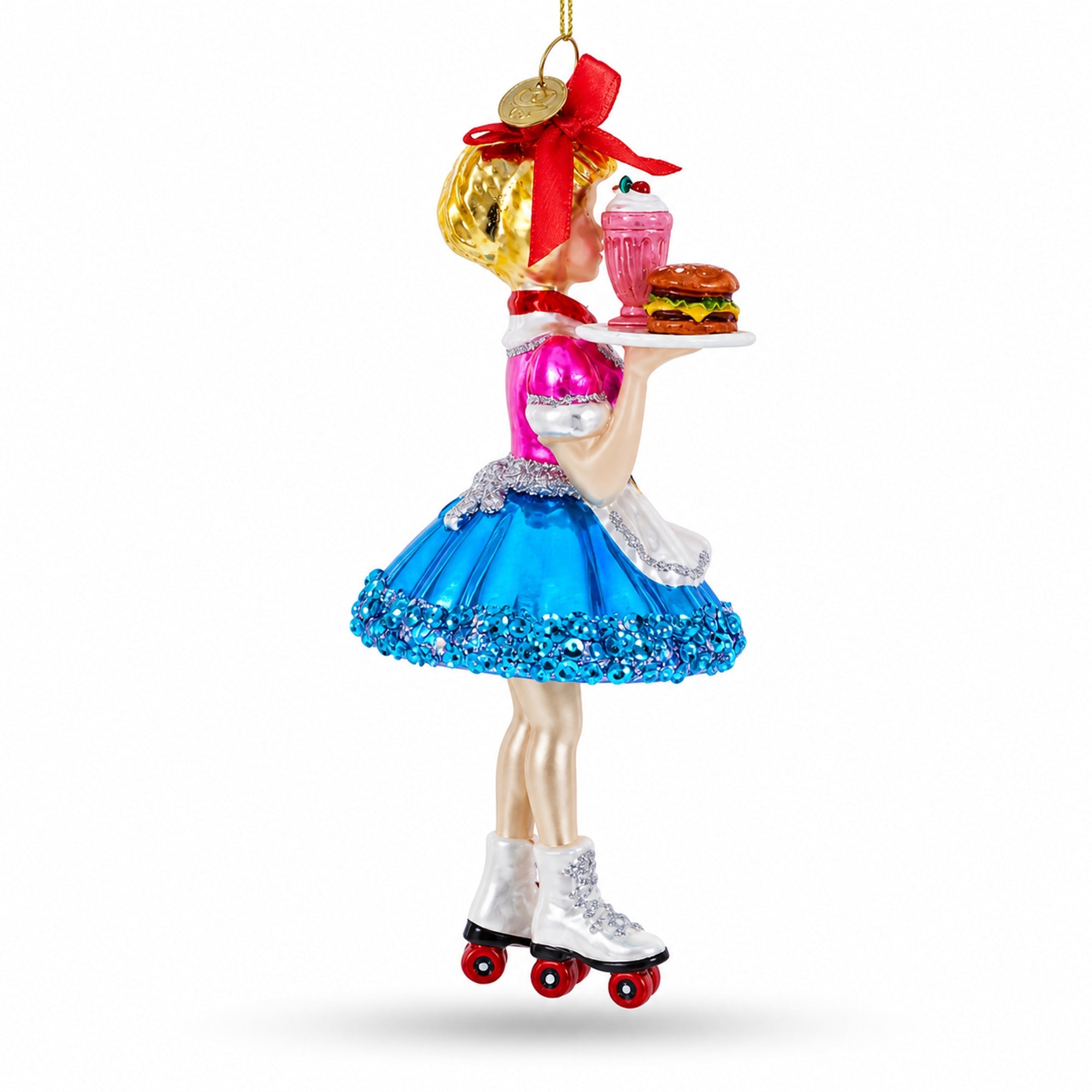 Waitress Carrying Food Glass Christmas Ornament