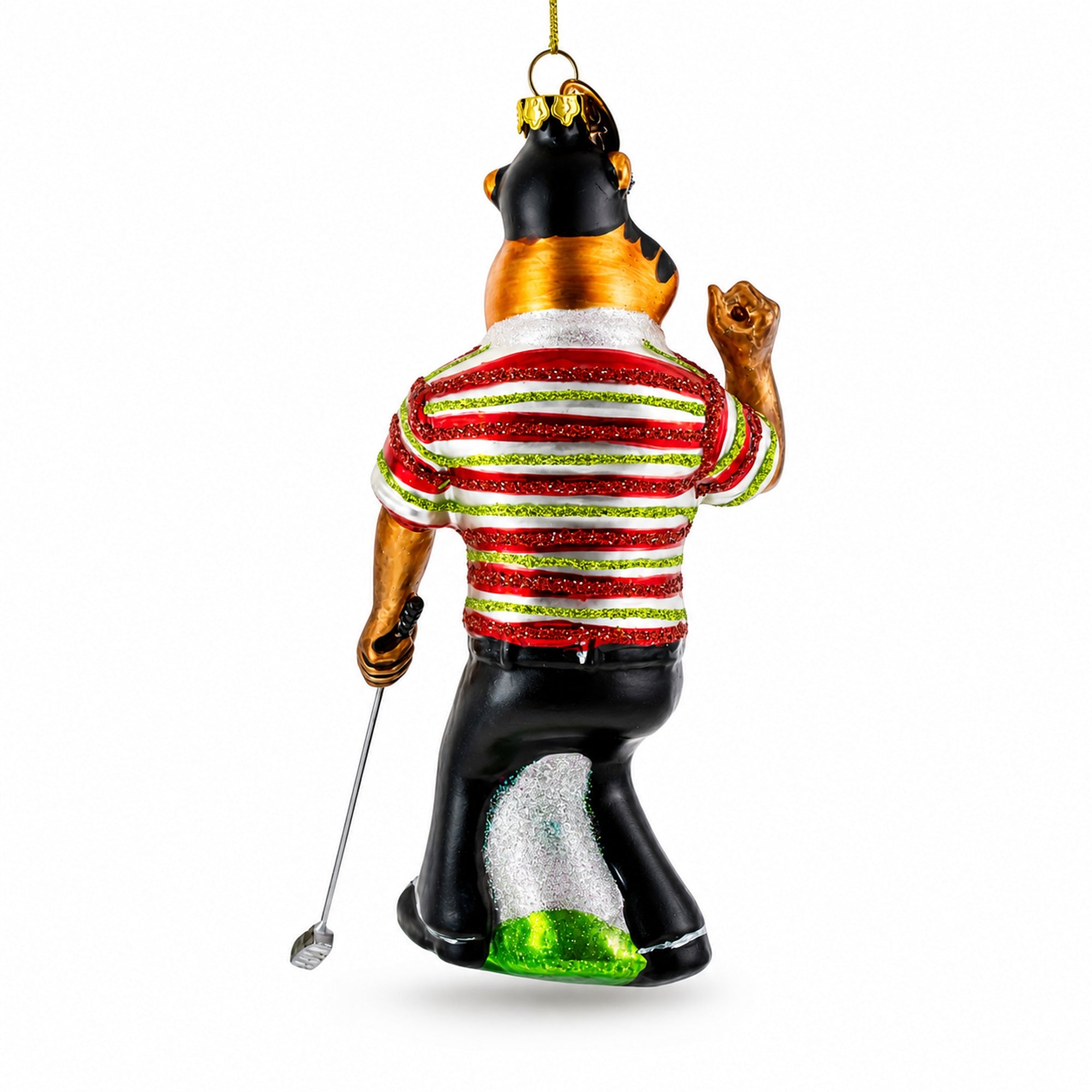 Sporty Tiger Engaged in Golf Glass Christmas Ornament