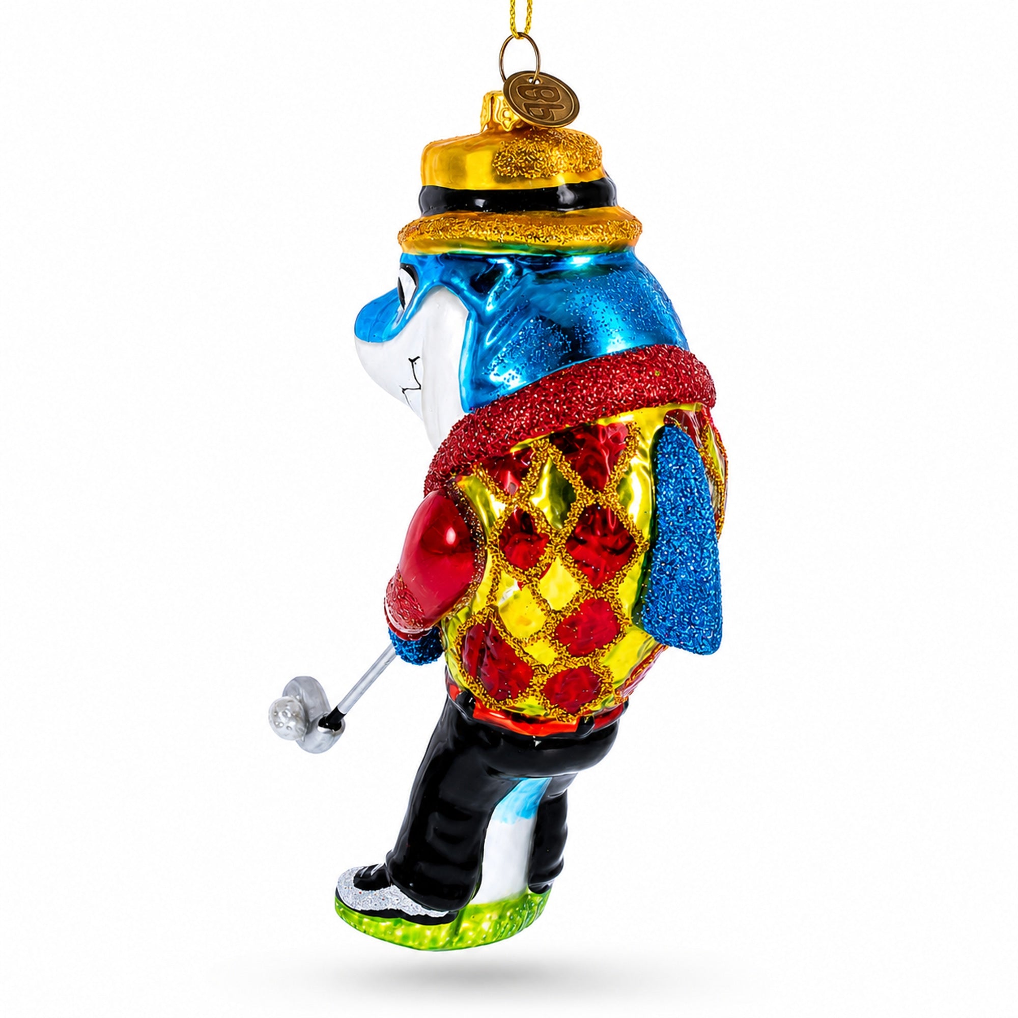 Shark Playing Golf Glass Christmas Ornament