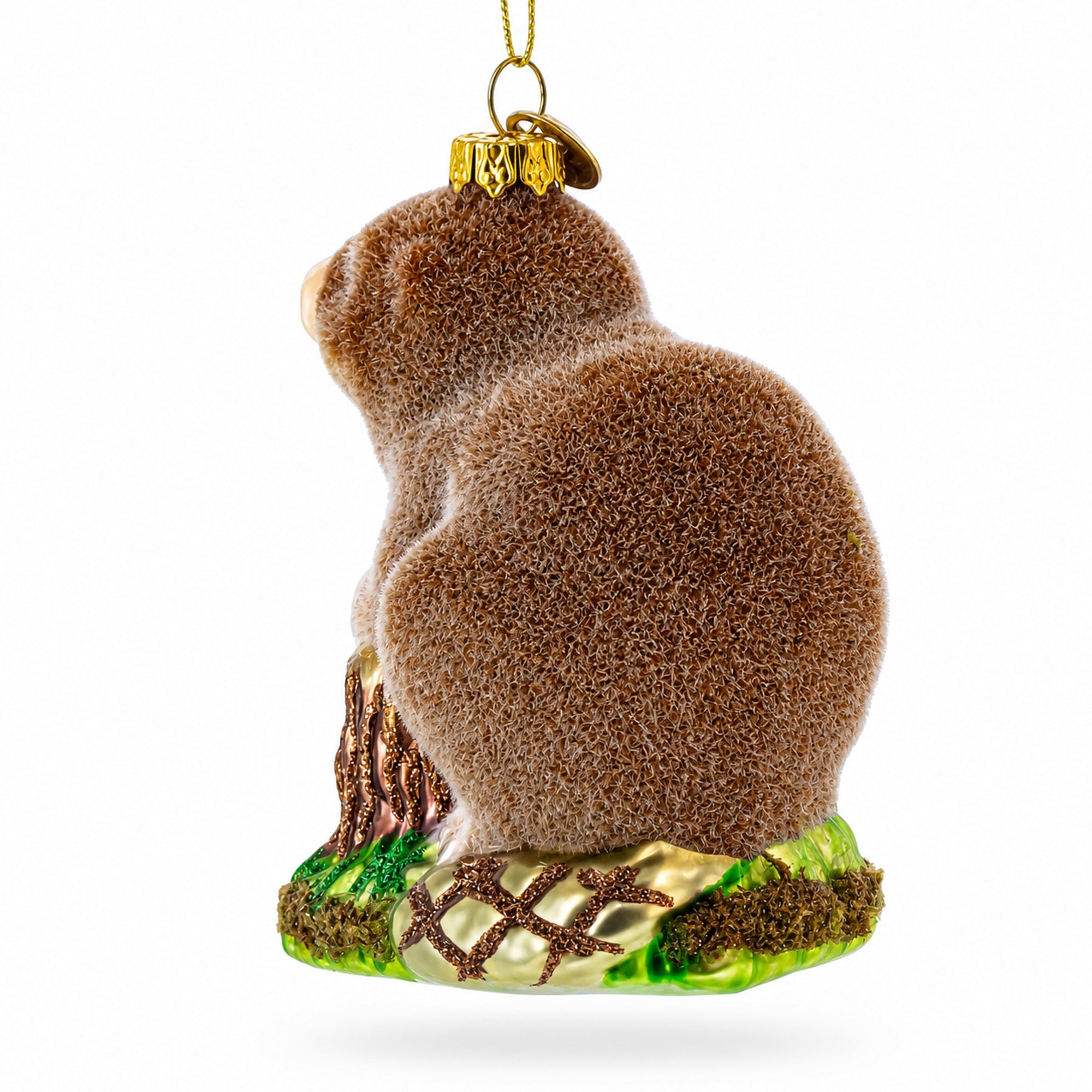 Beaver Holding a Log Glass Christmas Ornament